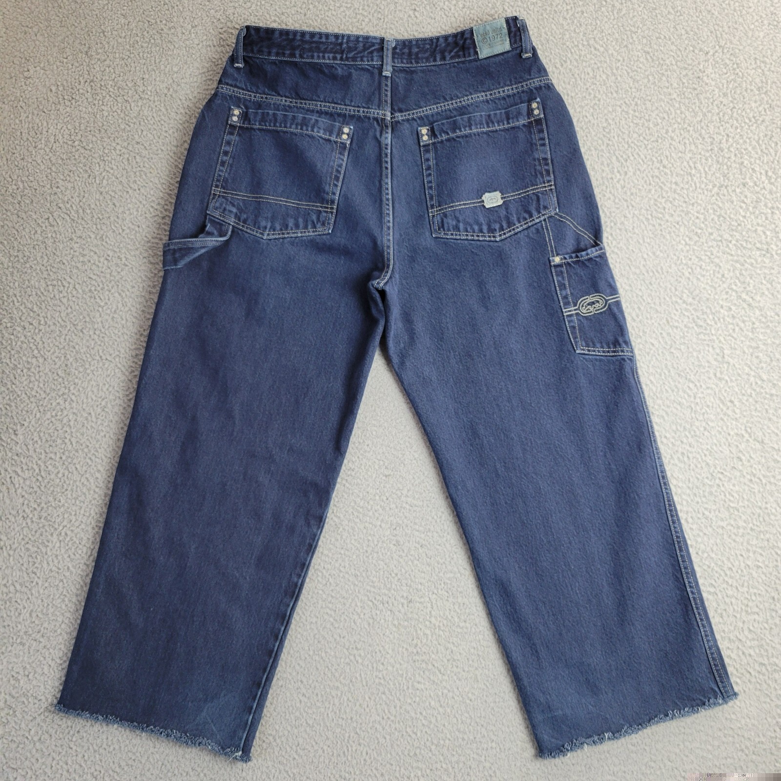 Ecko Unltd jeans jorts mens baggy carpenter 36 raw hem 27″ inseam dark VTG
