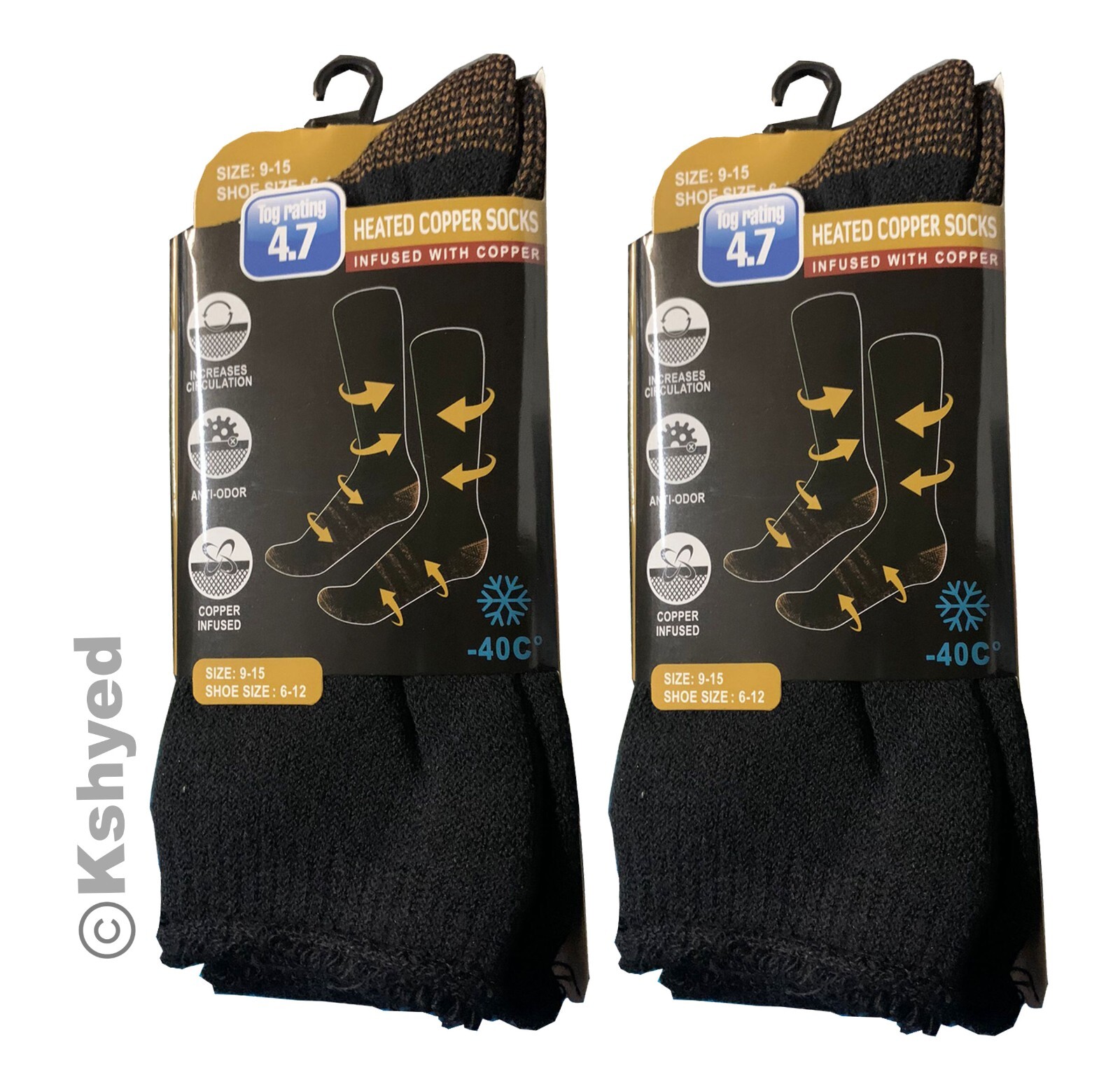 Goldstar Heated Copper Socks Black Athletic Size: 9-15 Tog Rating 4.7 (2 Pack)