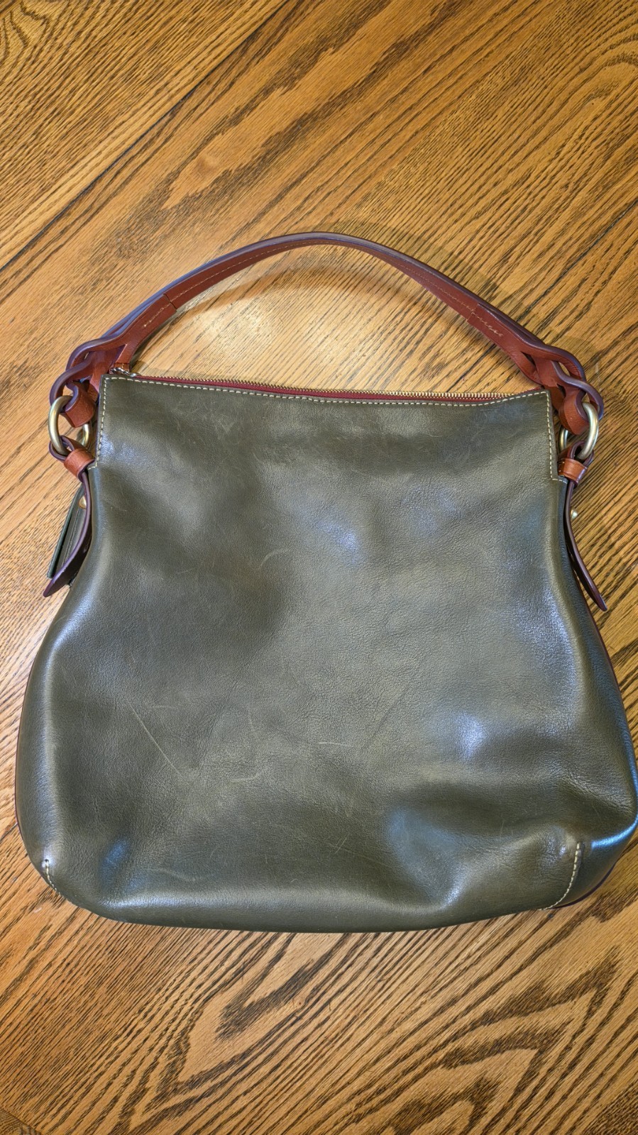 Dooney and Bourke Florentine Twist Strap Hobo Bag Natural Leather – Olive