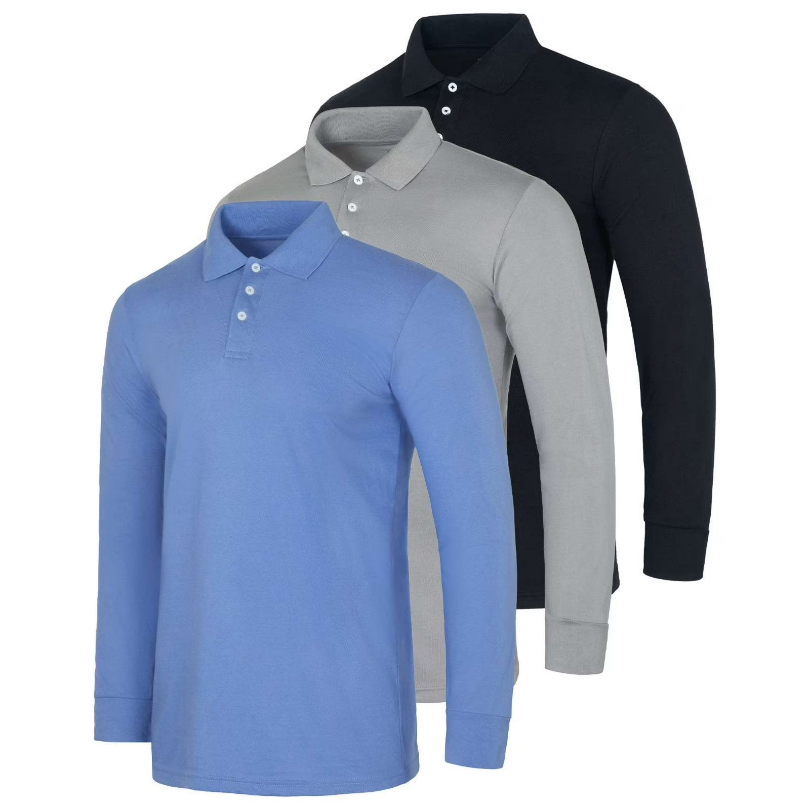 3-Pack: Men’s Cotton Jersey Long-Sleeve Polo Shirts (S-3XL)
