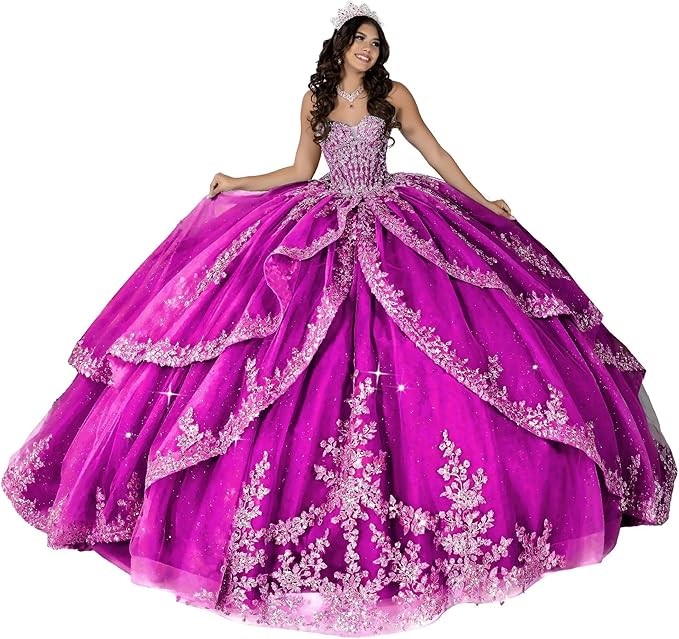 ‌Lace Appliques Quinceanera Dresses with Train Tulle Tassel Vestido De 15 Aos
