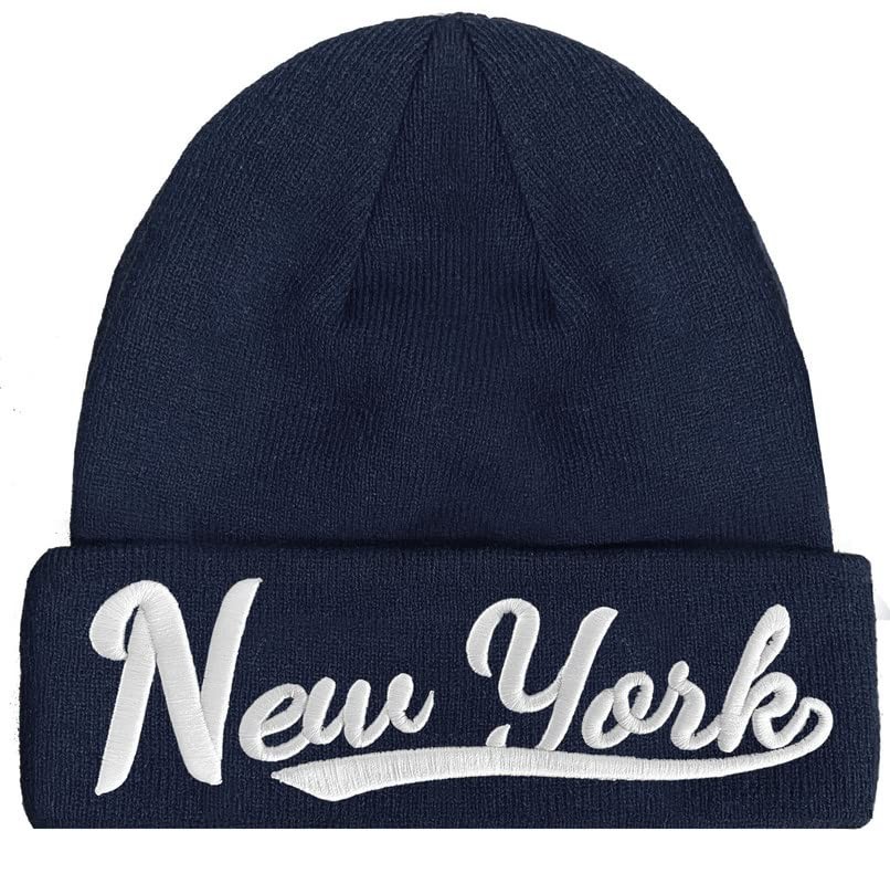 3D Embroidery Cuffed Knit Beanie Hat – Classic Toque Skull Cap for Winter Wear