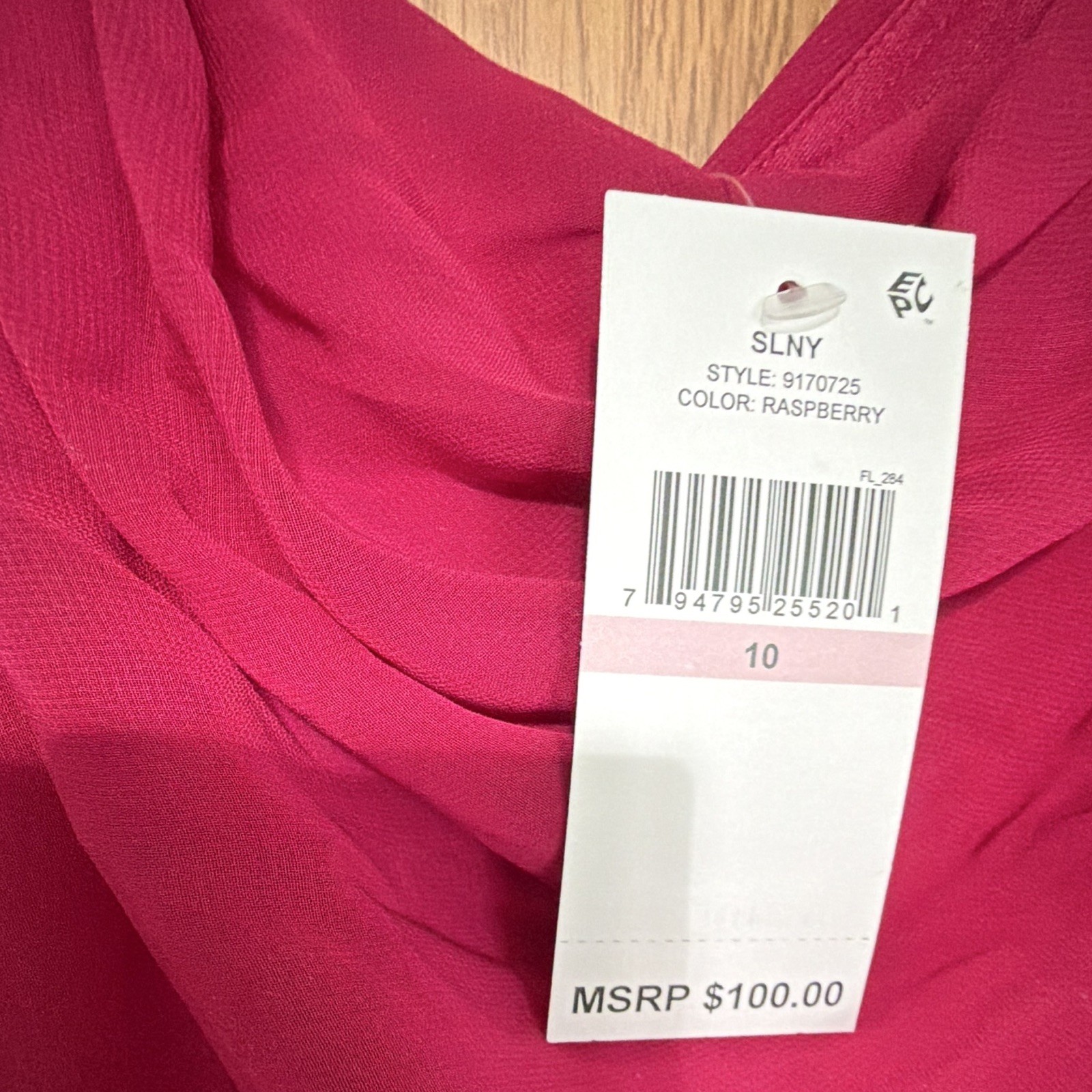 SLNY Raspberry Cowl Neck Rhinestone Shoulder A-Line Knee Dress 10 9170725