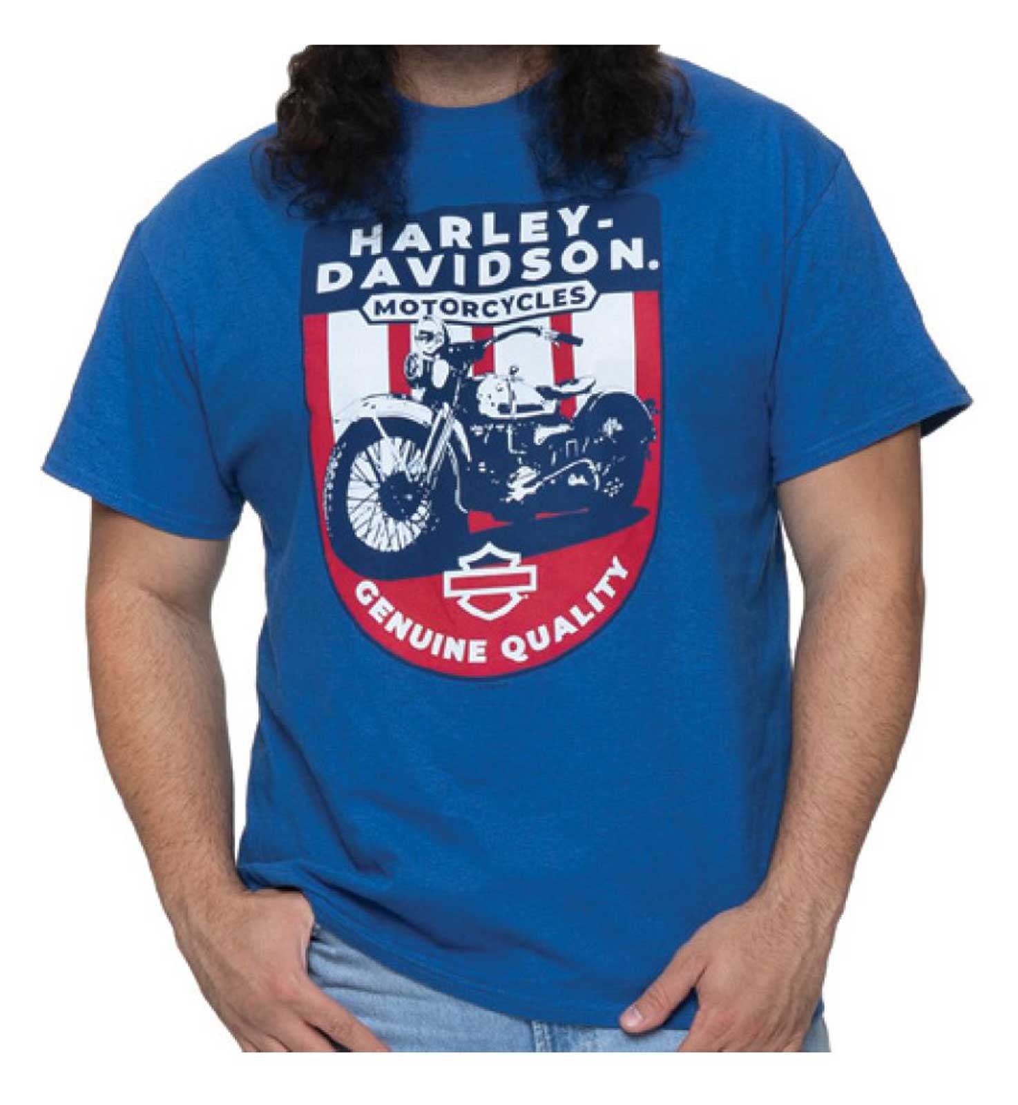 Harley-Davidson Men’s Partisan Short Sleeve Cotton-Blend T-Shirt, Antique Blue