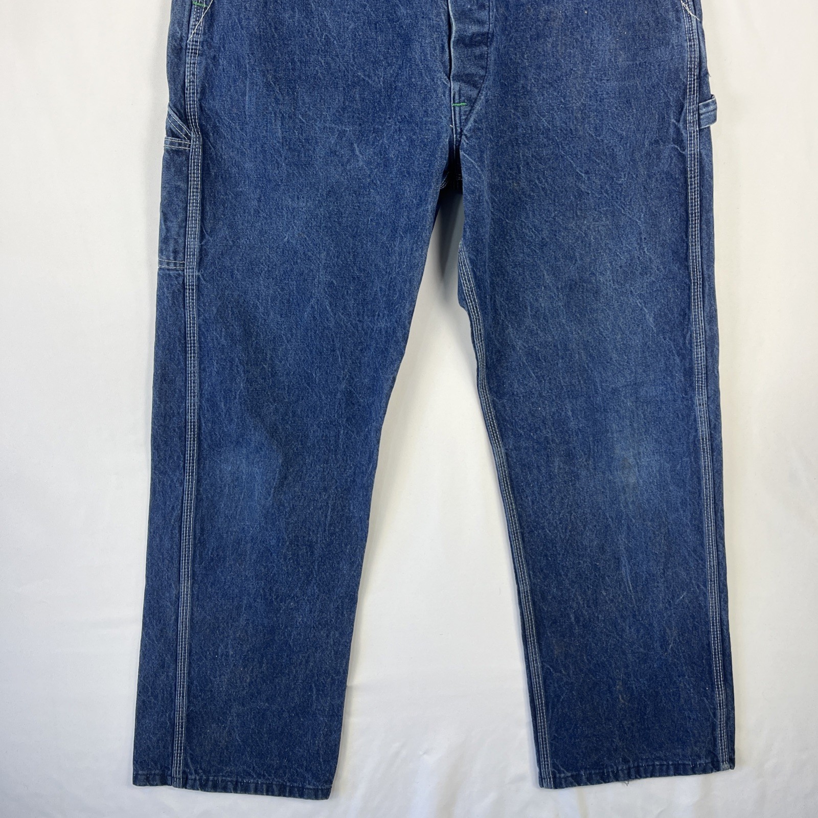 Big Smith Carpenter Bib Overalls 38×32 Made USA Workwear Button Fly Blue Nice!!