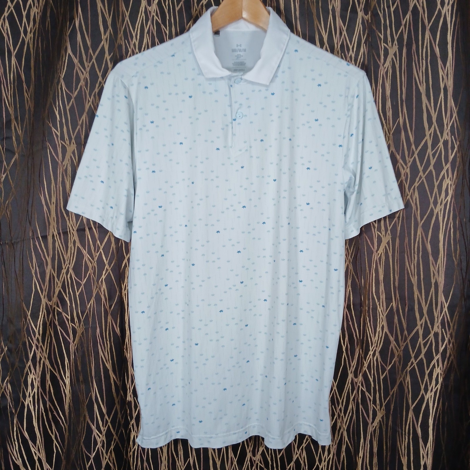 Under Armour Polo Shirt Mens Medium White Blue Iso-Chill Palm Tree UM0945