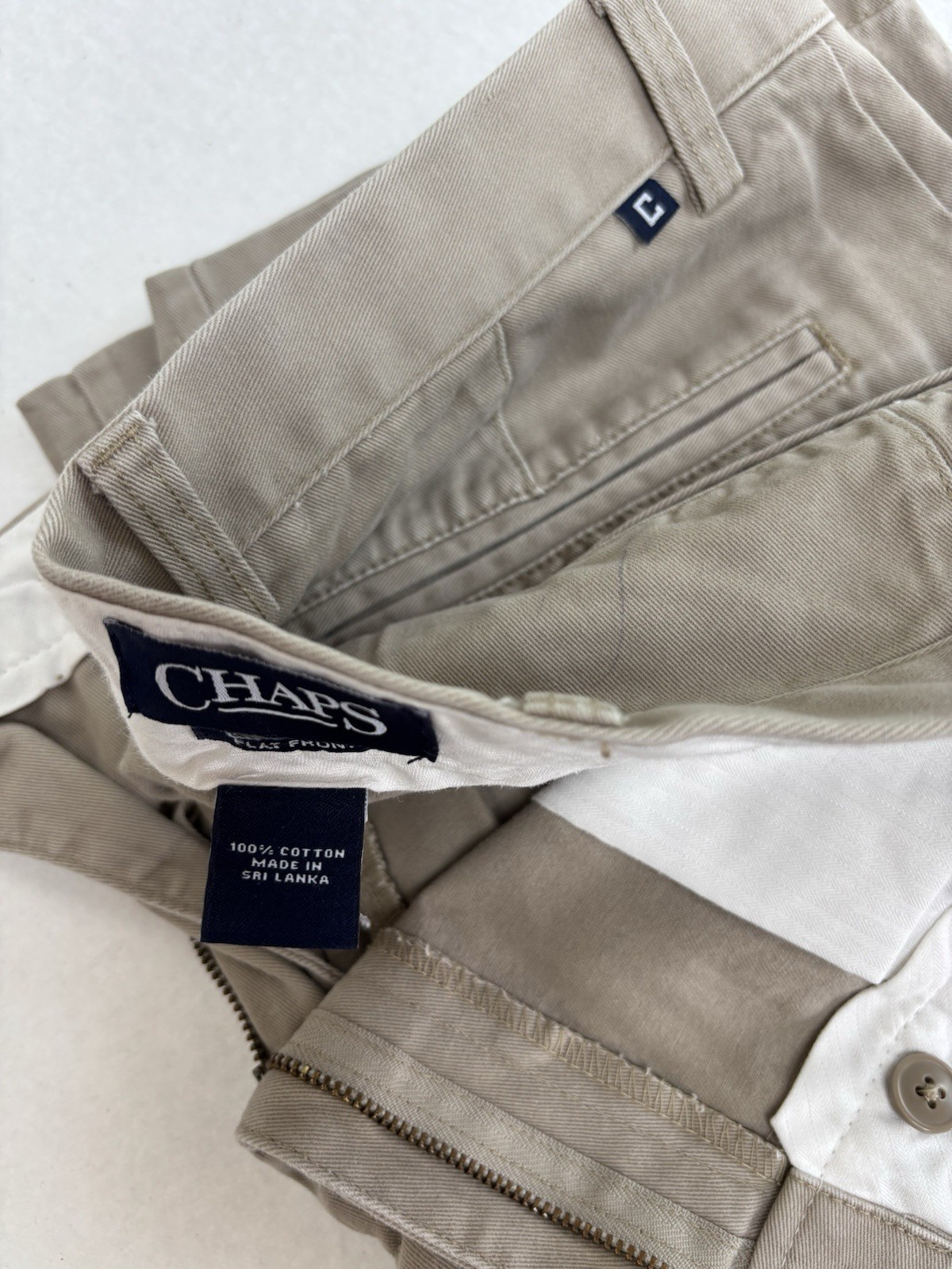 Chaps Men’s Beige Twill Chino Pants Classic Fit Straight Leg 36×32 Flat Front