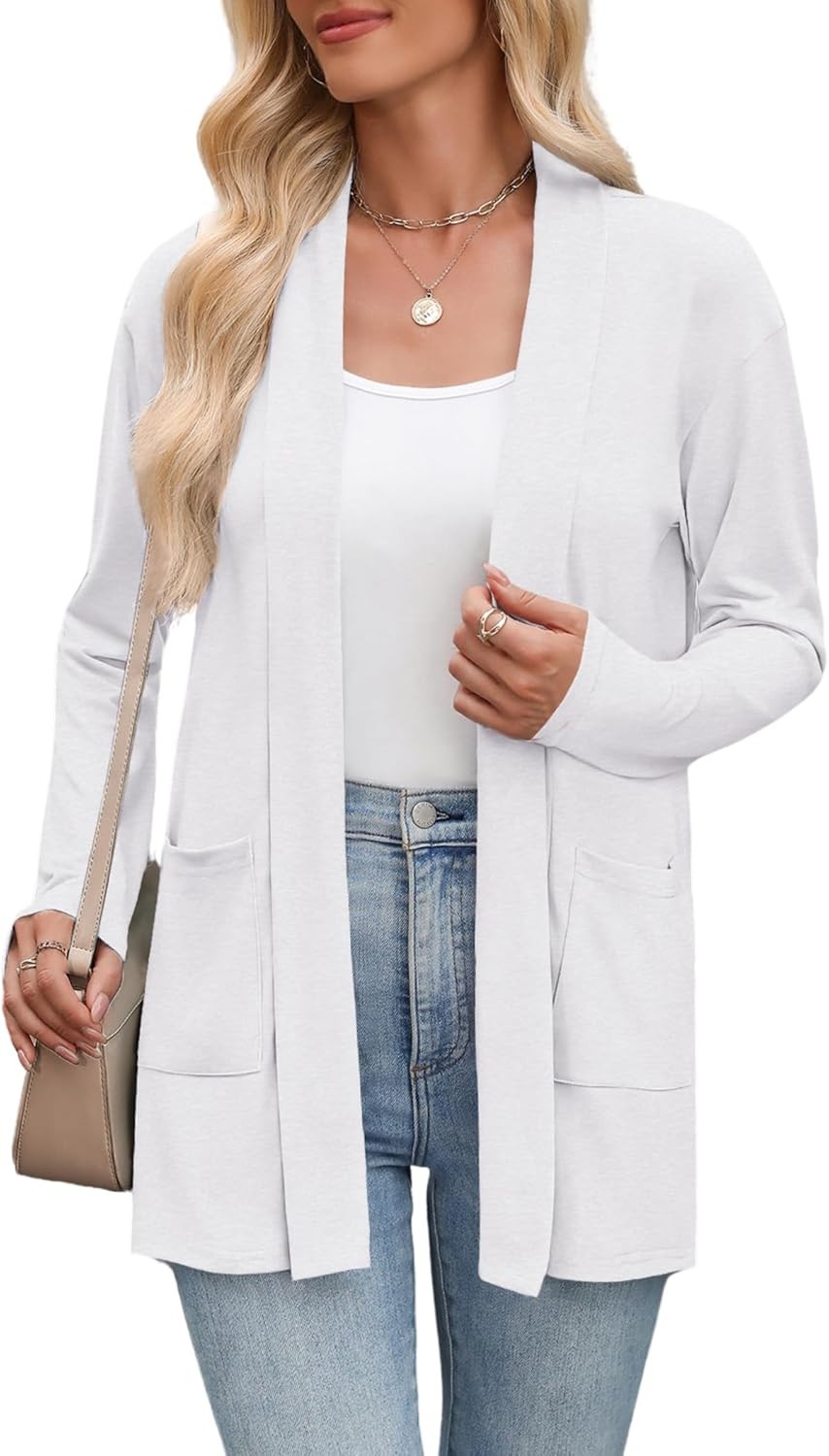 Women’s Lightweight Open Front Cardigan Sweater Casual Loose Knit with Pockets