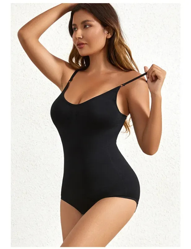 1 Piece Solid Seamless Brief Shaping Shapewear Bodysuit, Tummy Control Butt