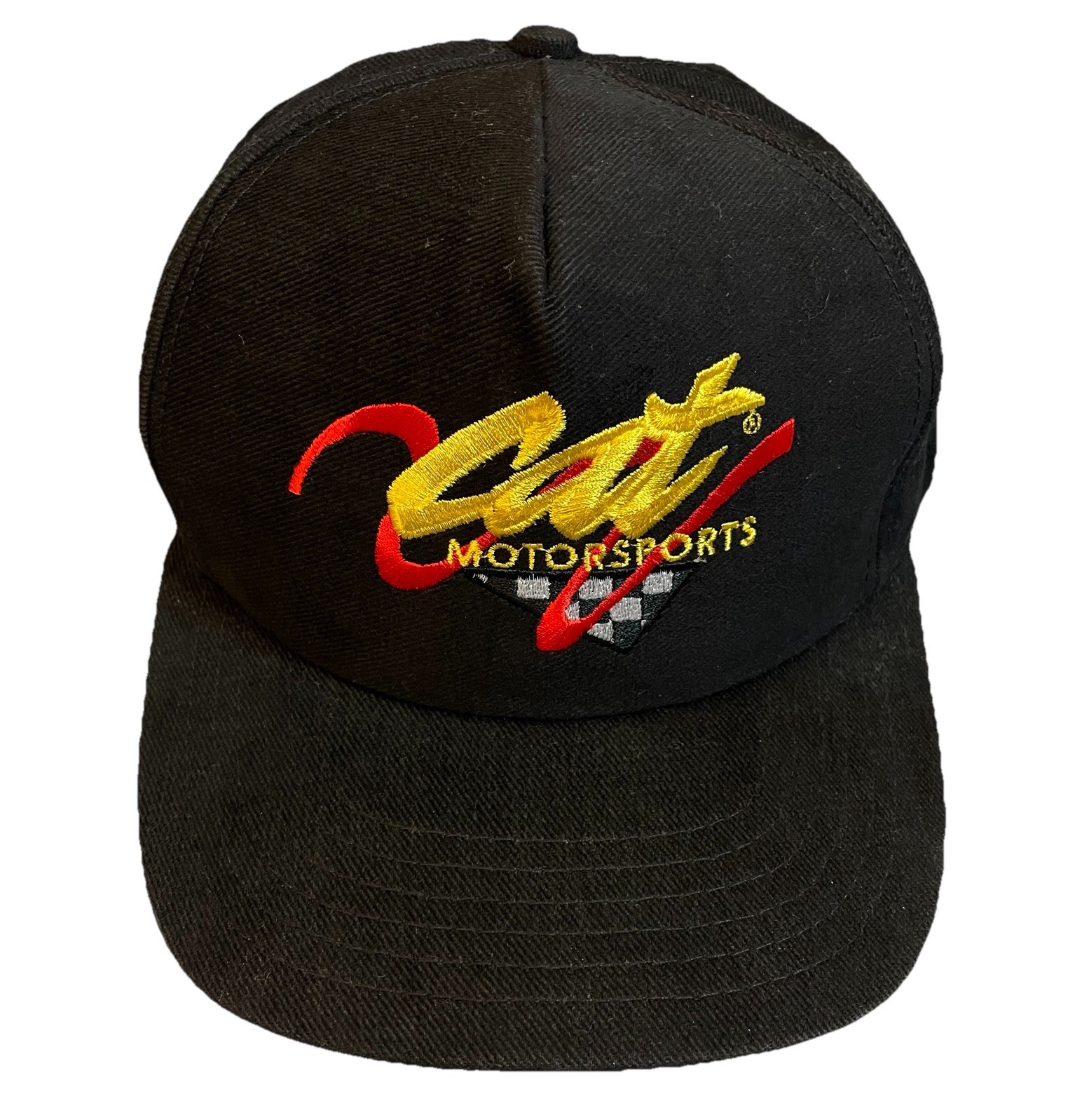 Vintage 90s CAT Motorsports Racing Hat Cap Snapback NASCAR Black Logo USA Made