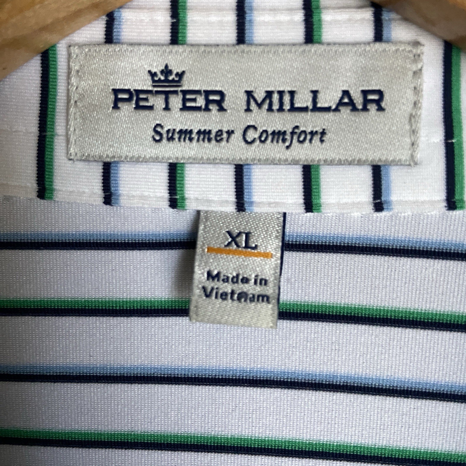 Peter Millar Summer Comfort | Men’s XL White Striped Polo Shirt Preppy Golf