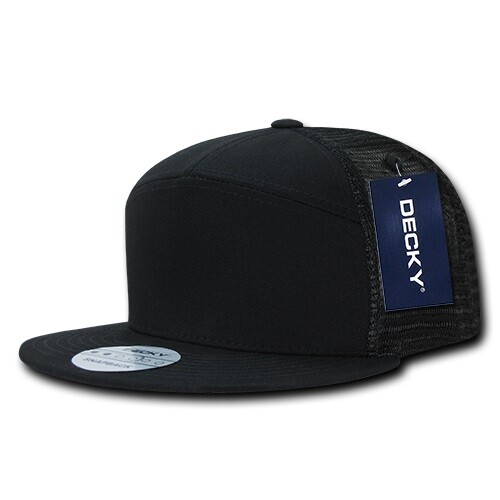 7 Panel Trucker Hat – Black 100% Cotton Cap (Decky 1133-BLK, New with Tags)