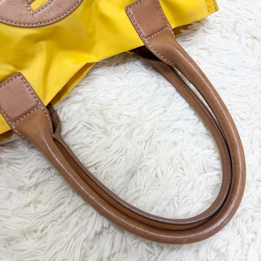 Tory Burch Ella Large Capacity Logo Embossed Tote Bag Yellow Canvas