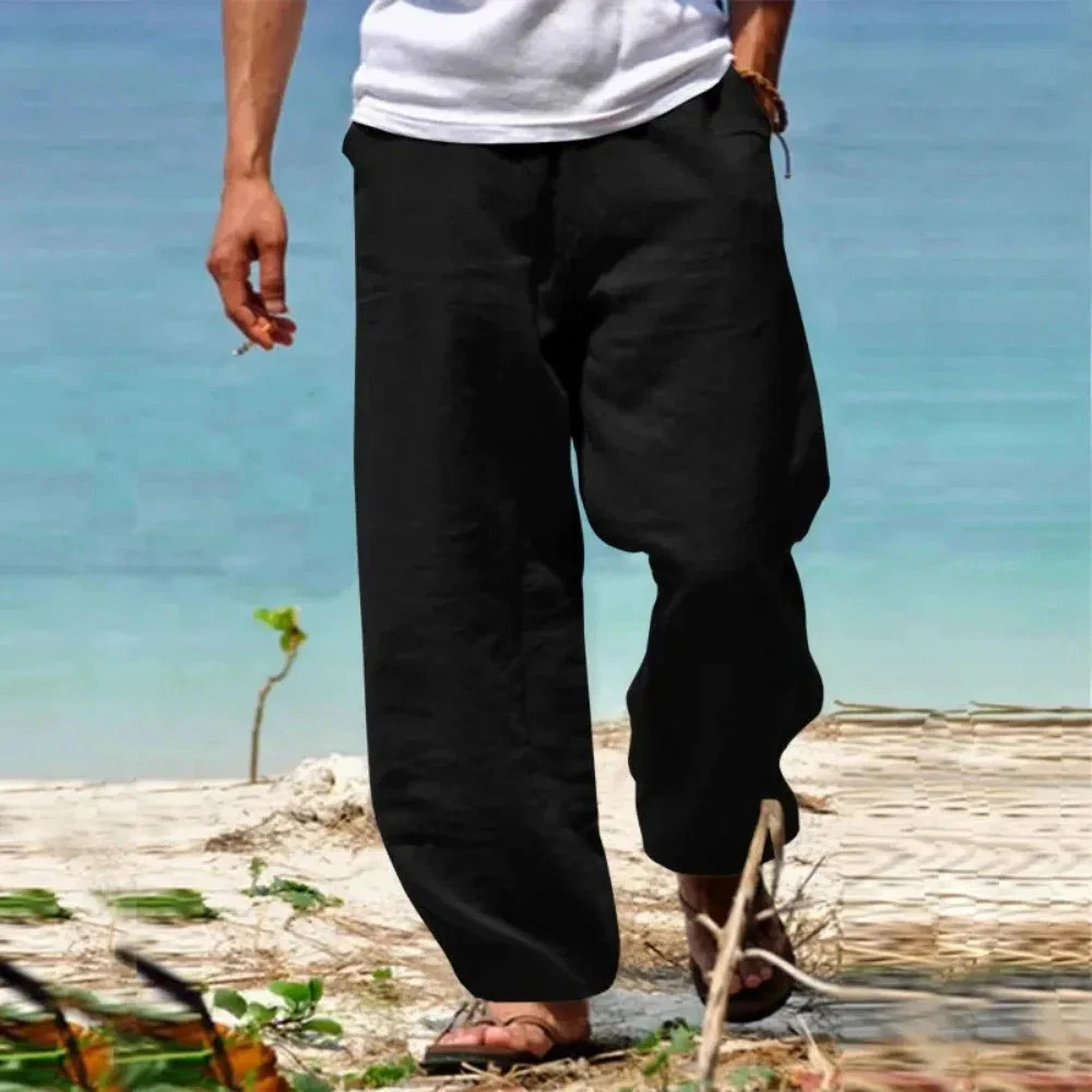 Men’s Beach Pants Breathable Loose Straight Trousers Male Summer Casual Solid
