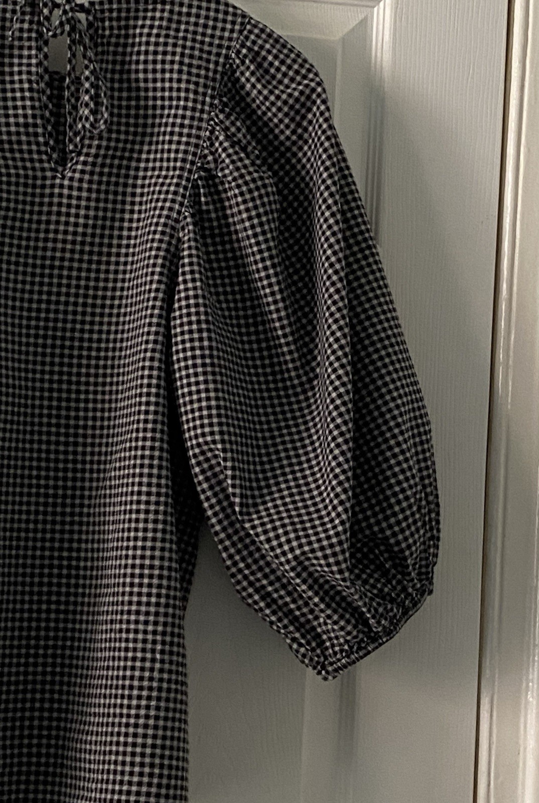 TOAST Black & White Gingham Cotton Round Neck Balloon Sleeve Blouse Size 6