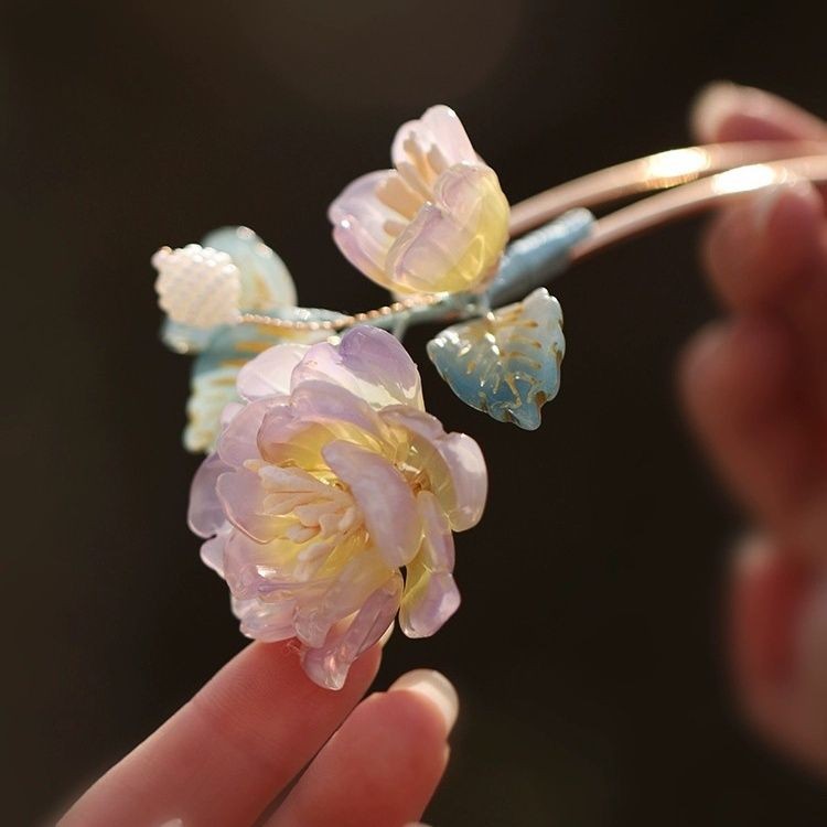 Glass Flower Hairpin Chinese Style Vintage Style Hair Stick For Bun Dance