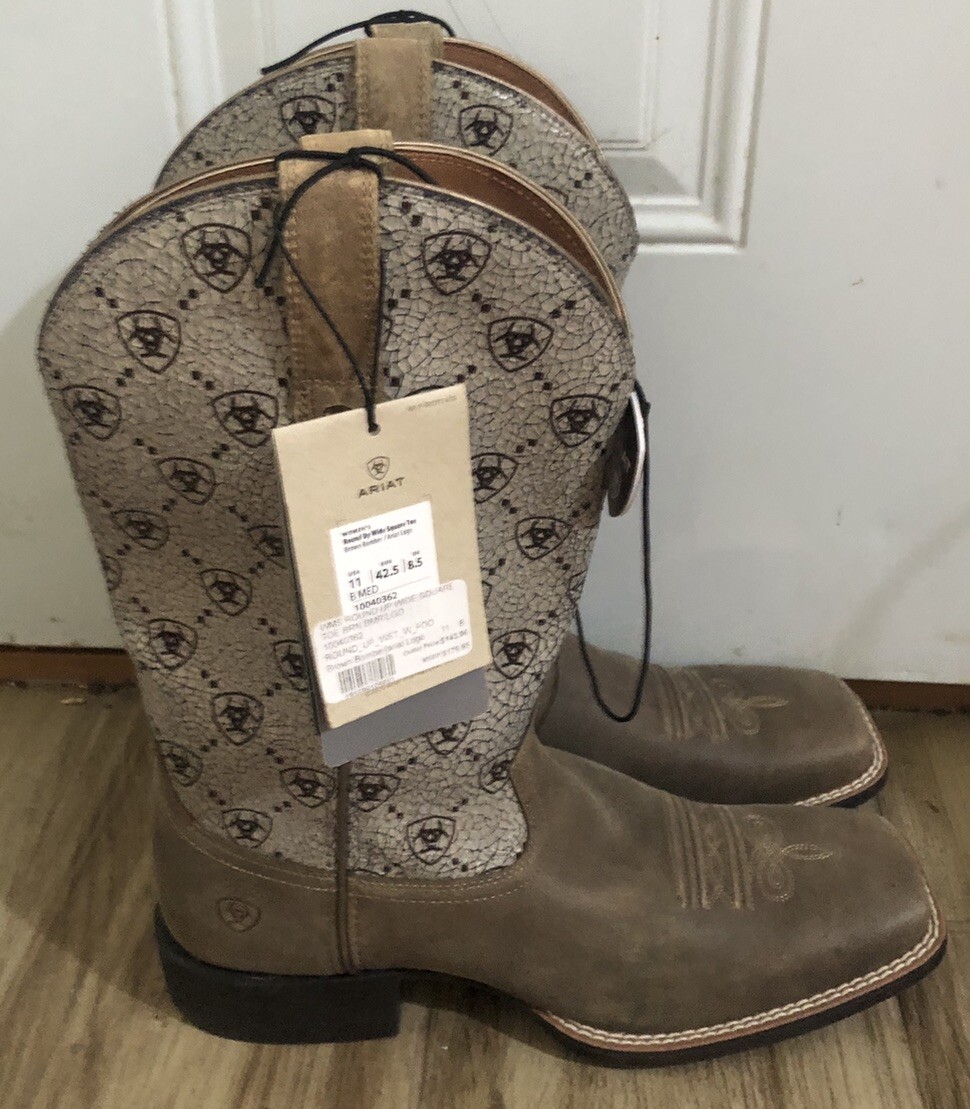 New! Ariat Round Up Wide Square Toe Boots 10040362