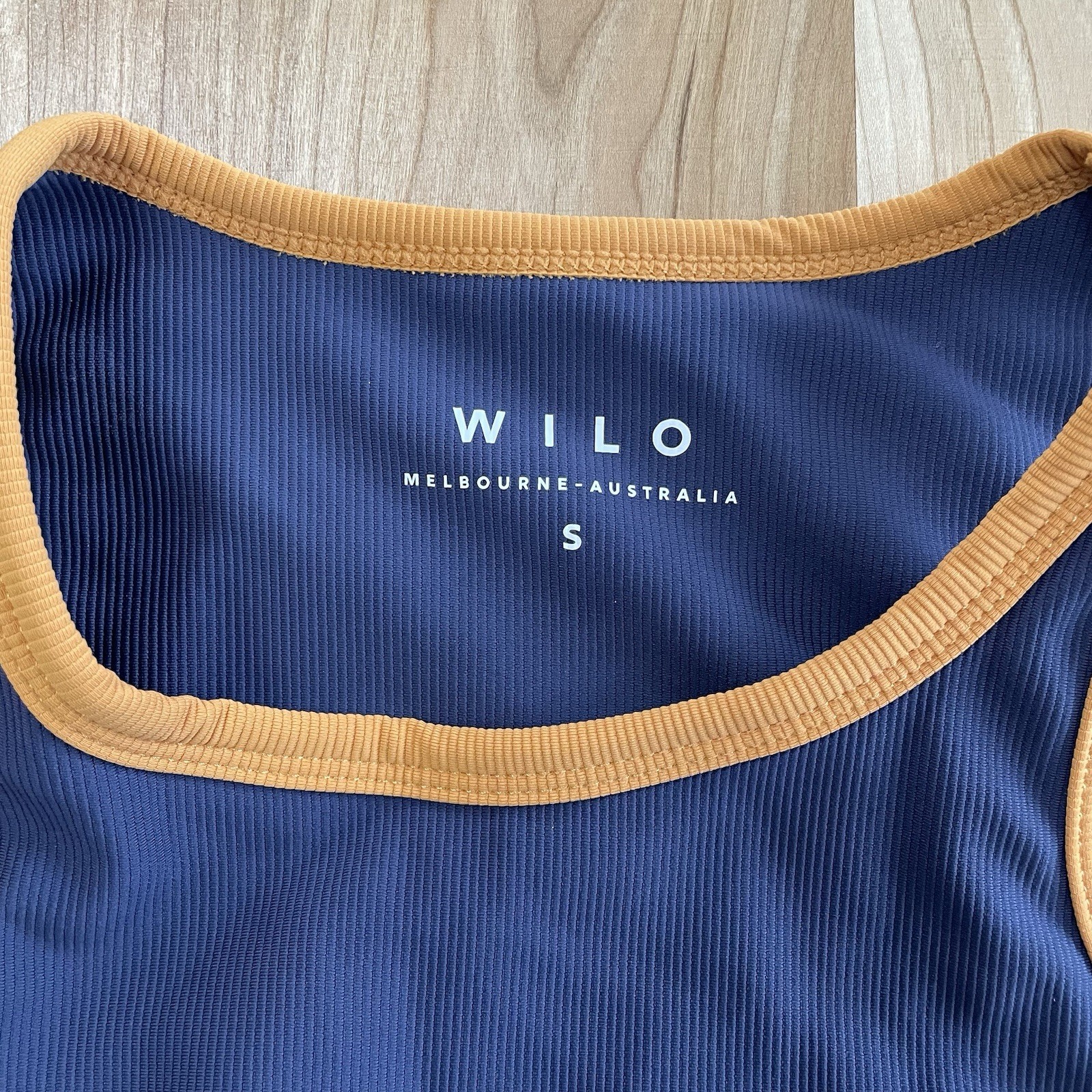 Wilo The Contrast Racer Bra Ribbed Navy Mustard Multi Color Size Small
