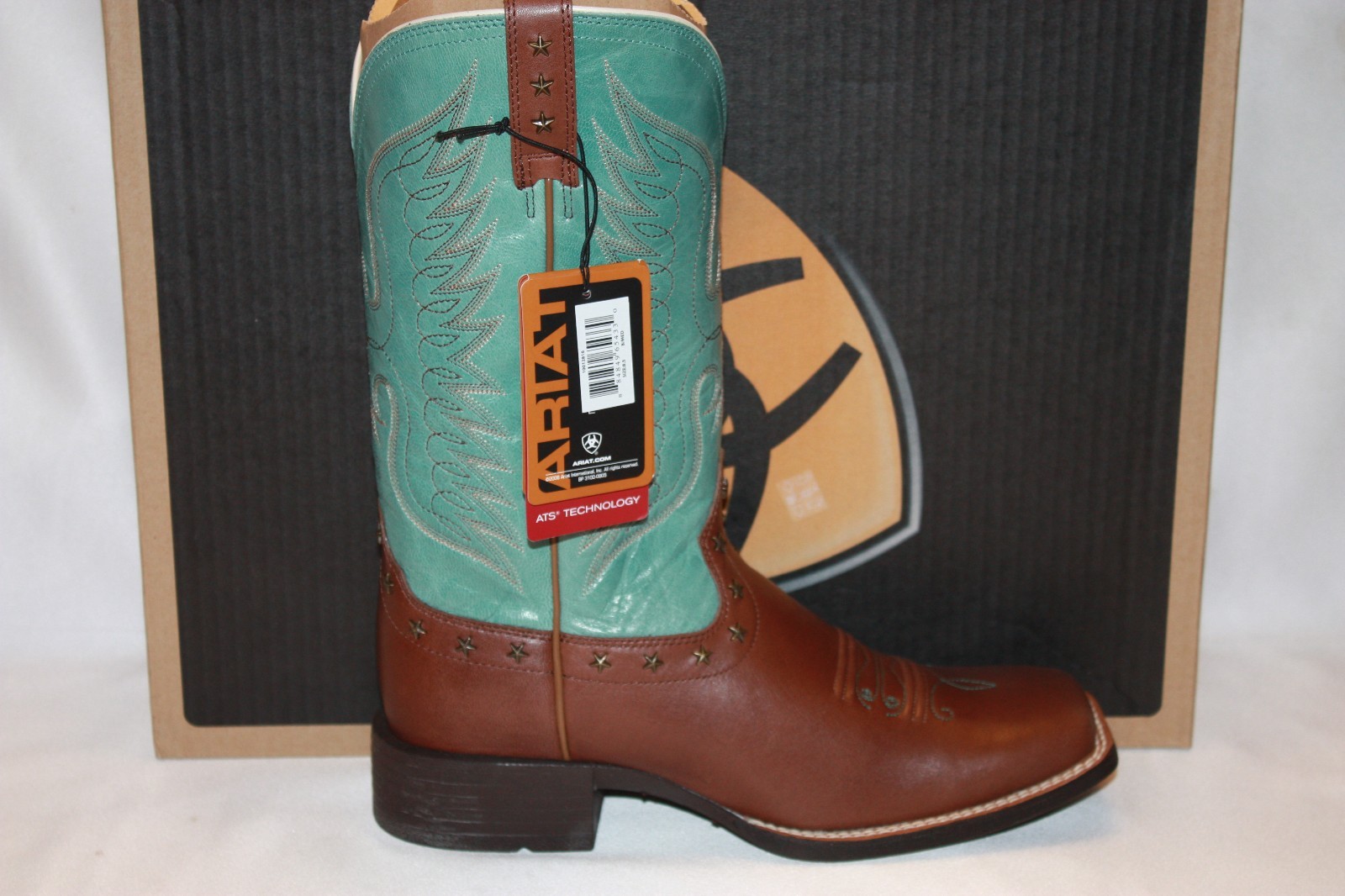 NEW! NIB! ARIAT Dark Bay Glazed Turquoise Leather HONOR Square Toe Boots $260