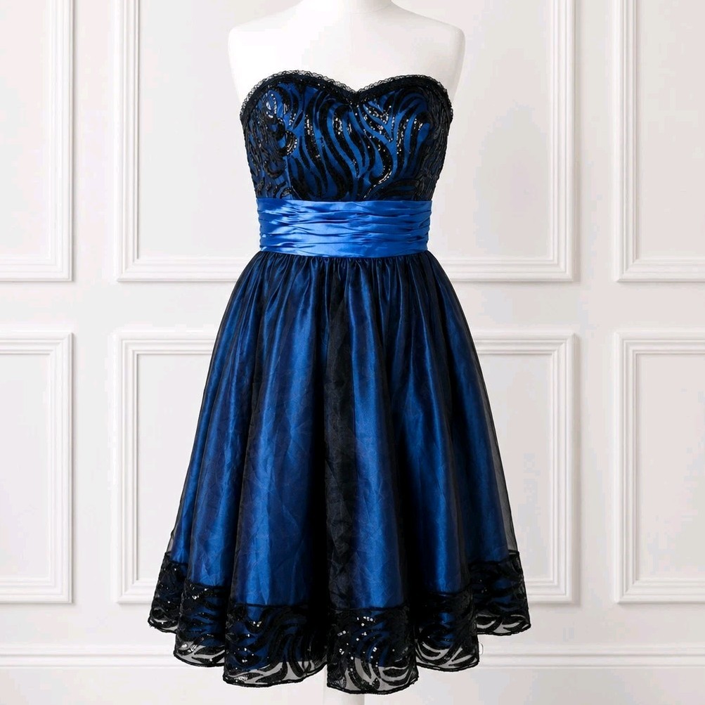 Ruby Prom Strapless Blue Black Sequin Party Dress UK 12 14 Prom Cocktail