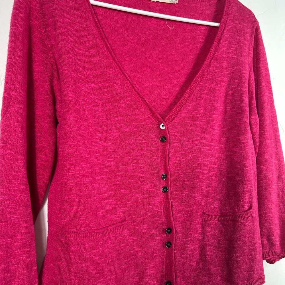 Eileen Fisher Pink Linen Cotton Blend V-Neck Button Cardigan Sweater