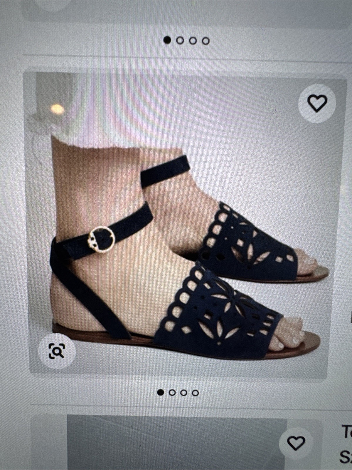 New Tory Burch May Flat Navy Perforated laser Cut Ankle Wrap Sandals Size 8.5