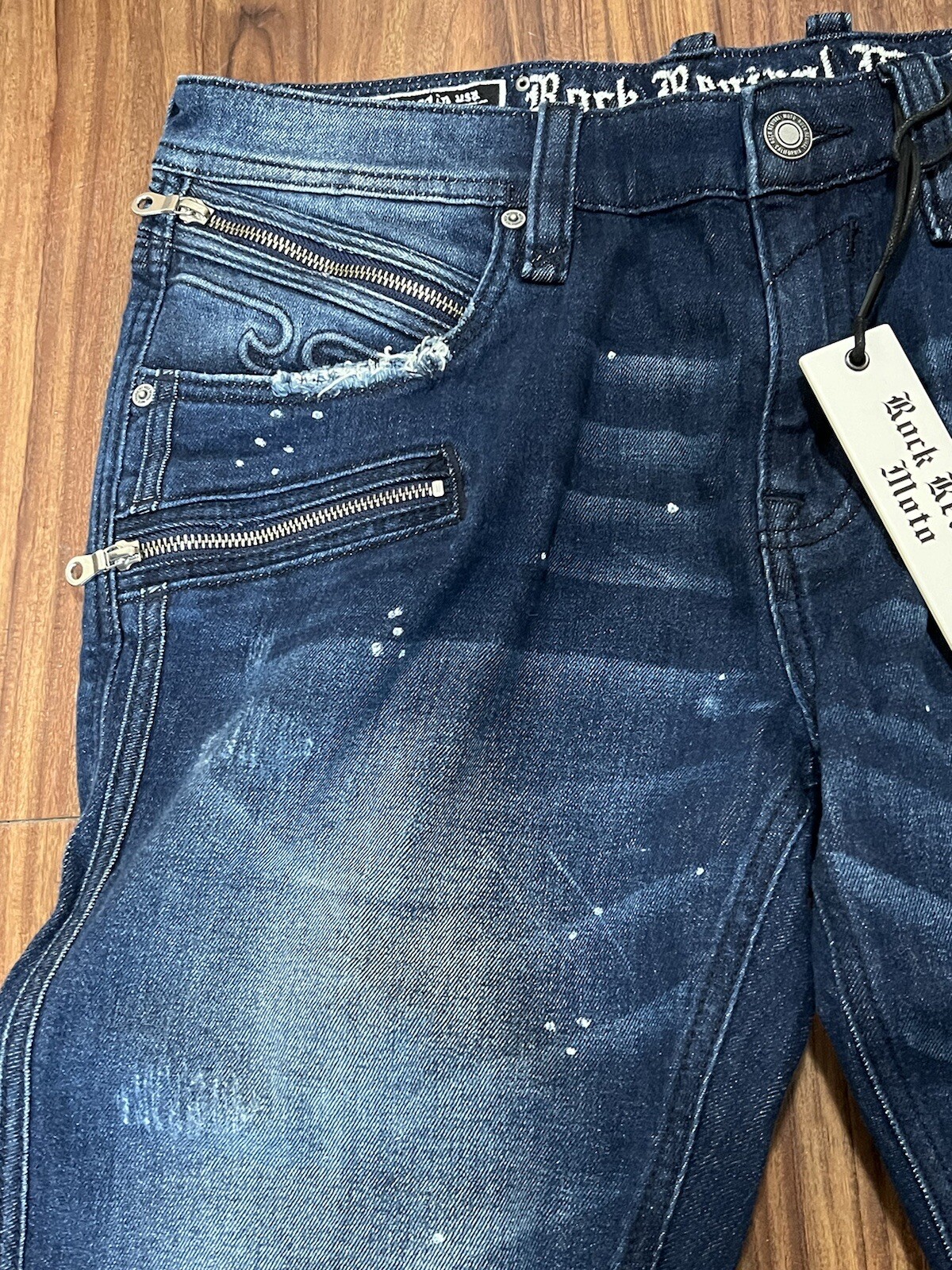 Rock Revival Moto Distressed Rip Zipper Vaclar Jeans RR Motorcycle Biker 32×31