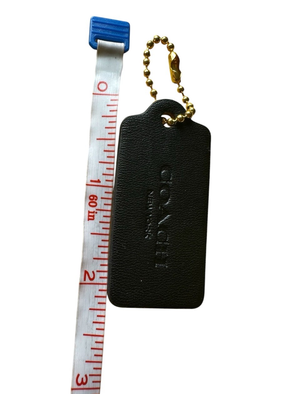 Authentic Coach New York Black Leather Hangtag Gold-Tone Chain Bag Charm 2.25”