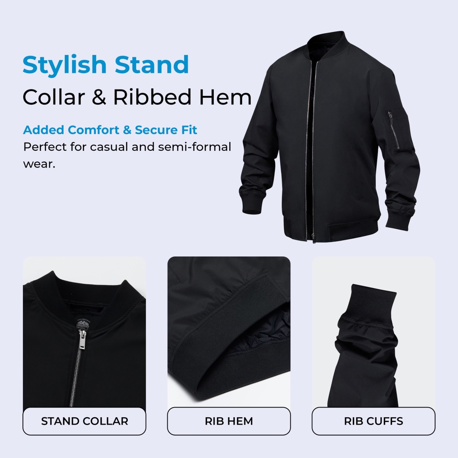 Men’s Spring Fall Thin Bomber Jacket Full-Zip Sportswear Lightweight Casual Coat