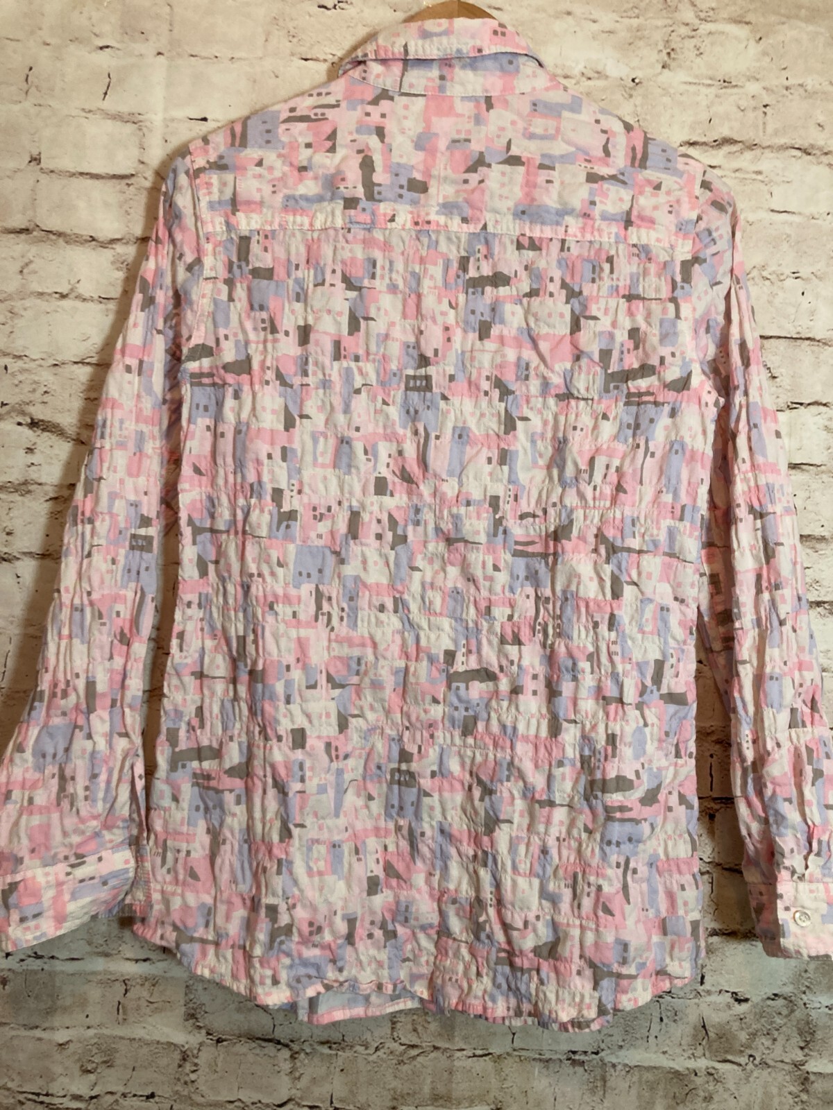 J. McLaughlin Top Womens Medium Pastel Crinkled Art To Wear Button Up Beachy