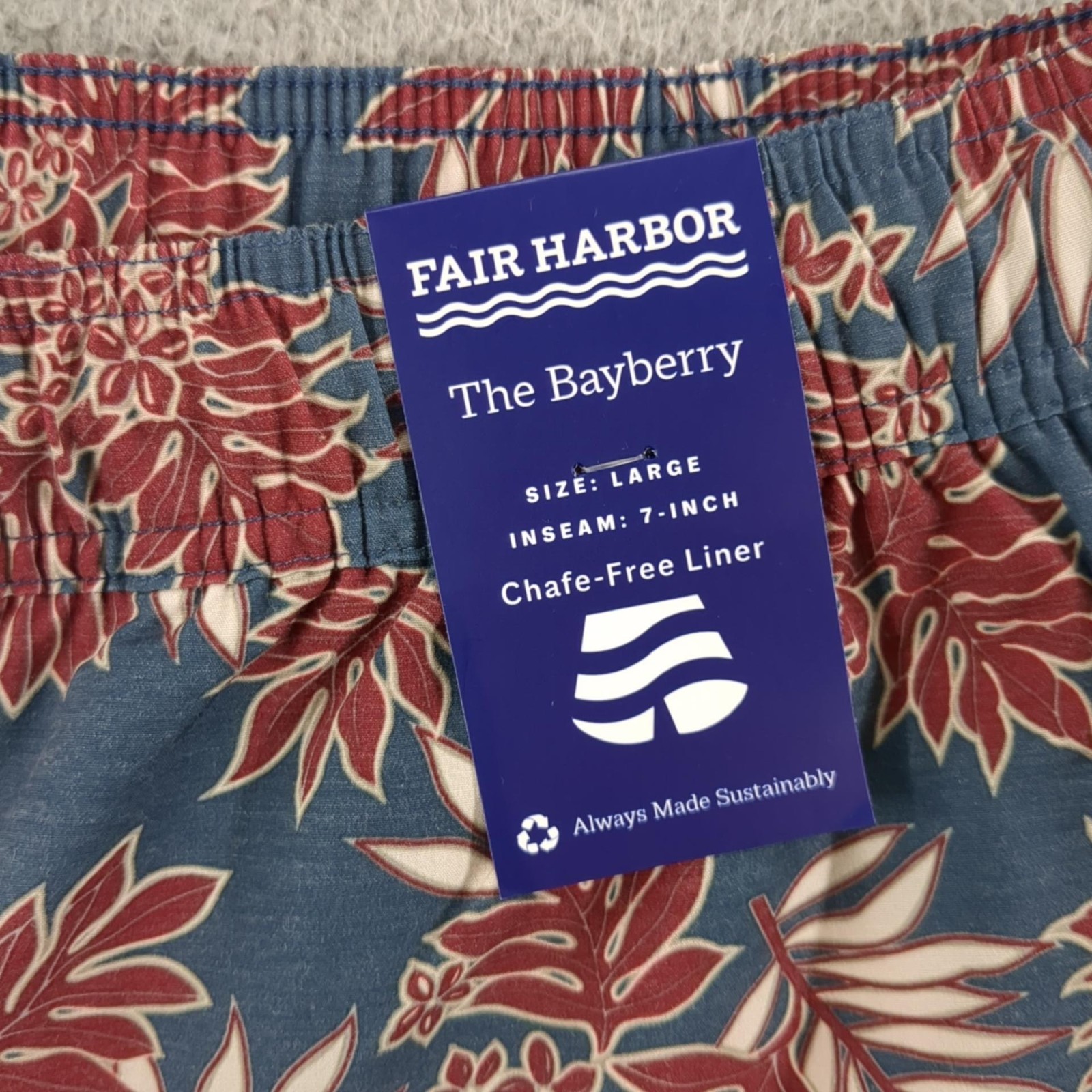 Fair Harbor Shorts Mens Large Blue Bayberry 7 Inch Swim Trunks Lined Drawstring
