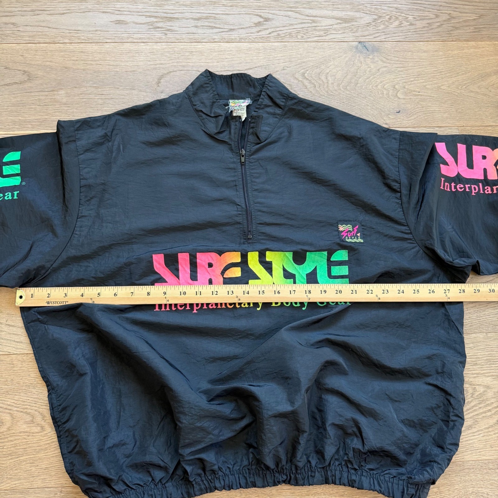 Vintage Surf Style Interplanetary Body Gear Windbreaker Black Neon 90s OSFA