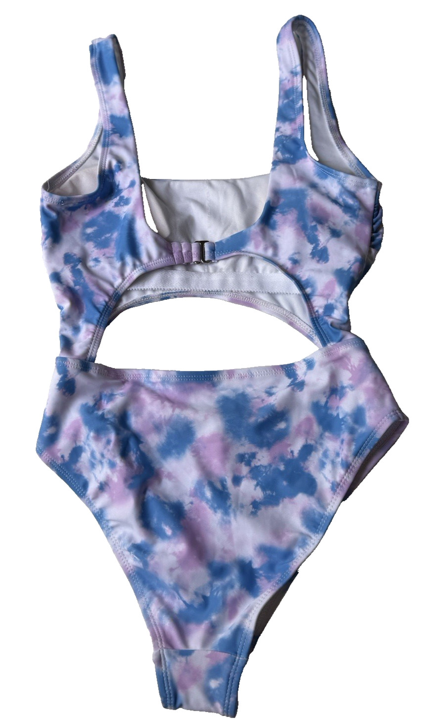 Hurley Women’s One Piece Swimsuit Tie-Dye Blue Purple White Cutout Size S NWT