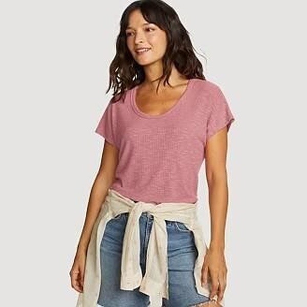 Eddie Bauer Women’s Revive Rib Scoop Neck Tee Desert Pink Color size XL