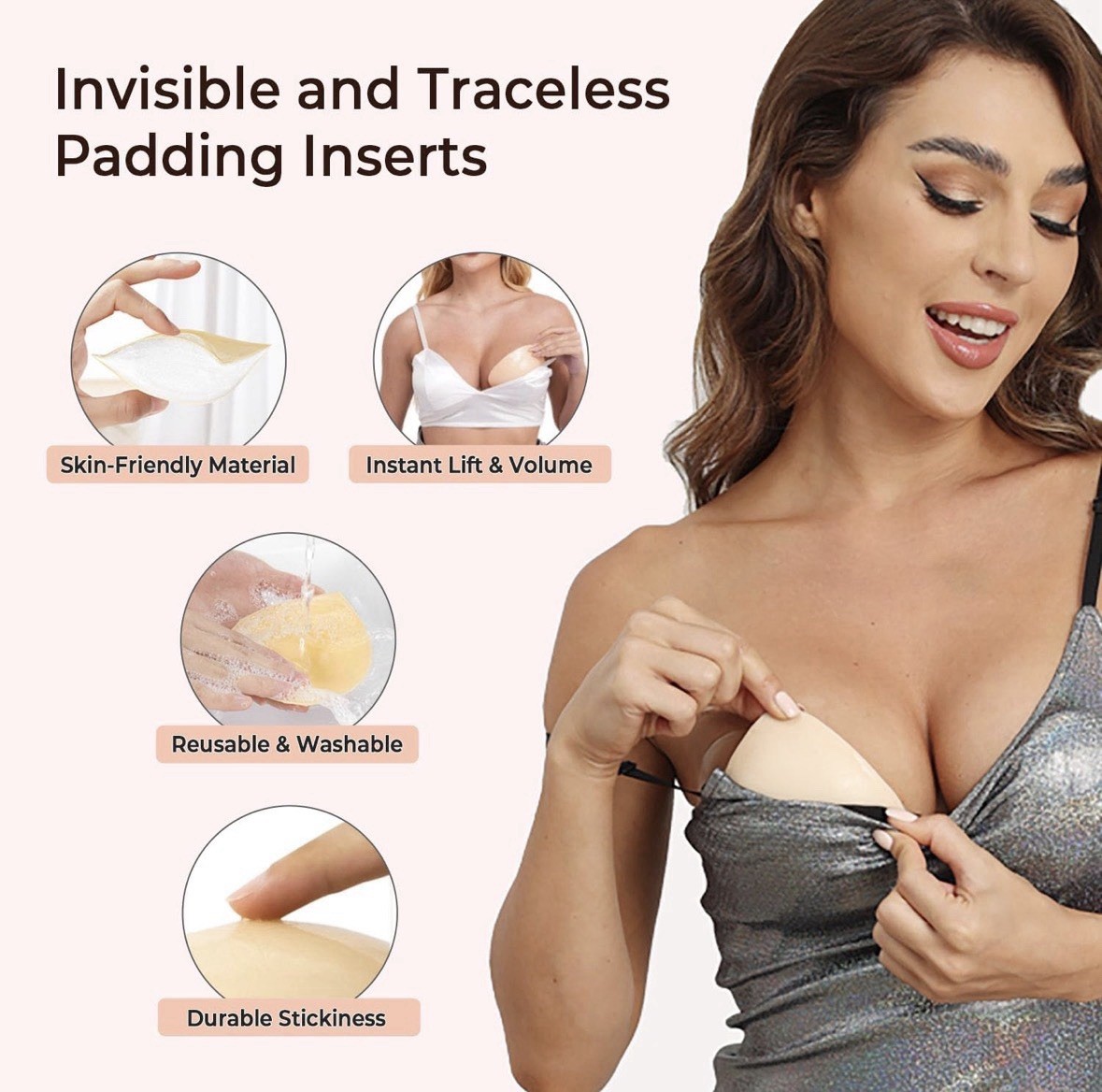 Ultra Boost Sticky Bra Pads Inserts, Double Sided Adhesive Push Up Padding Inser