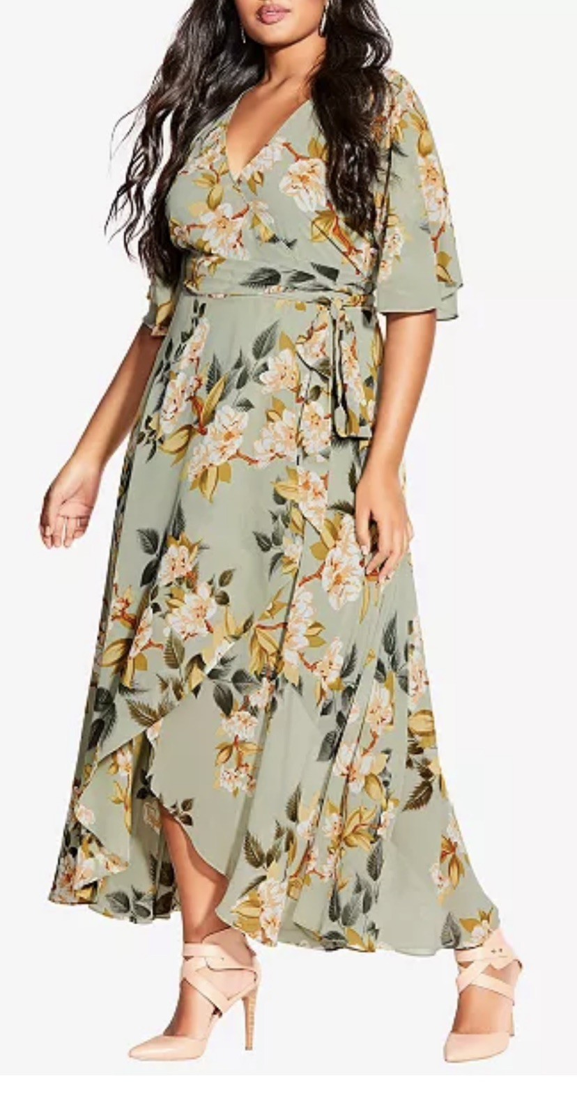 City Chic Womens Magnolia Wrap Maxi Dress, geenmulti, Plus Size, 14W