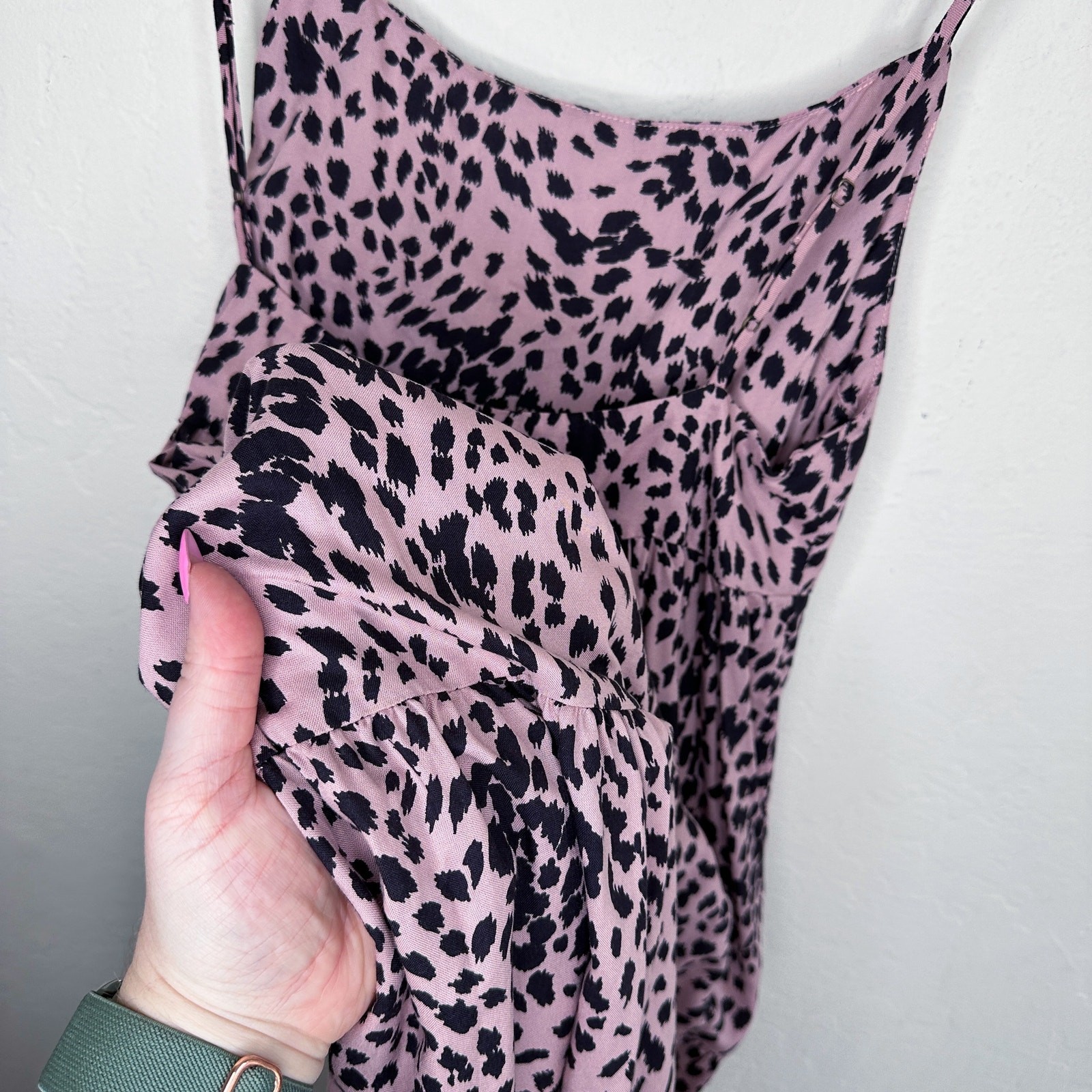 Stillwater Memz Pebbles Pink Cheetah Leopard Print Tiered Leg Slit Maxi Dress XS