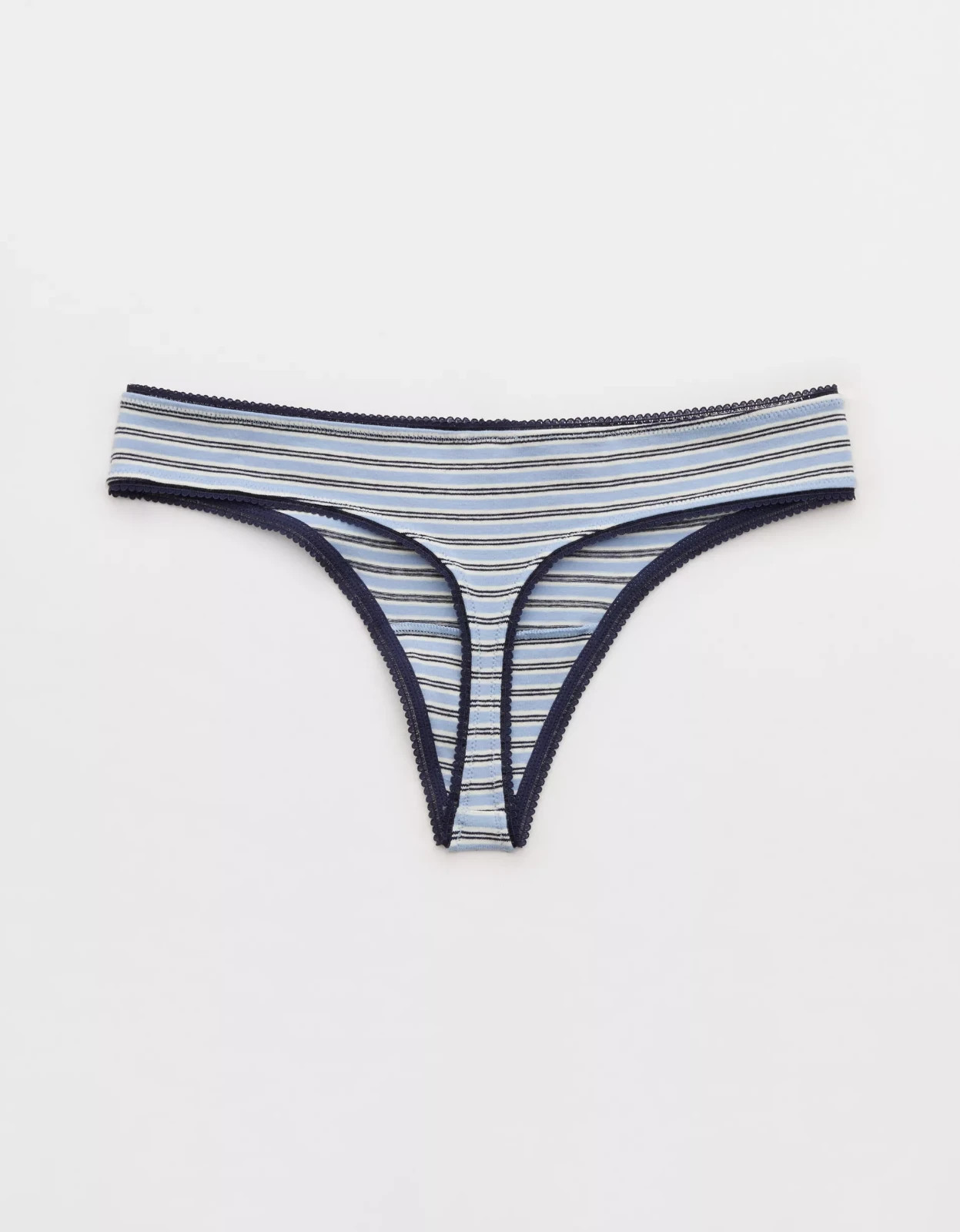 XS American Eagle AERIE Superchill Cotton Ruched Picot Thong Panties Underwear