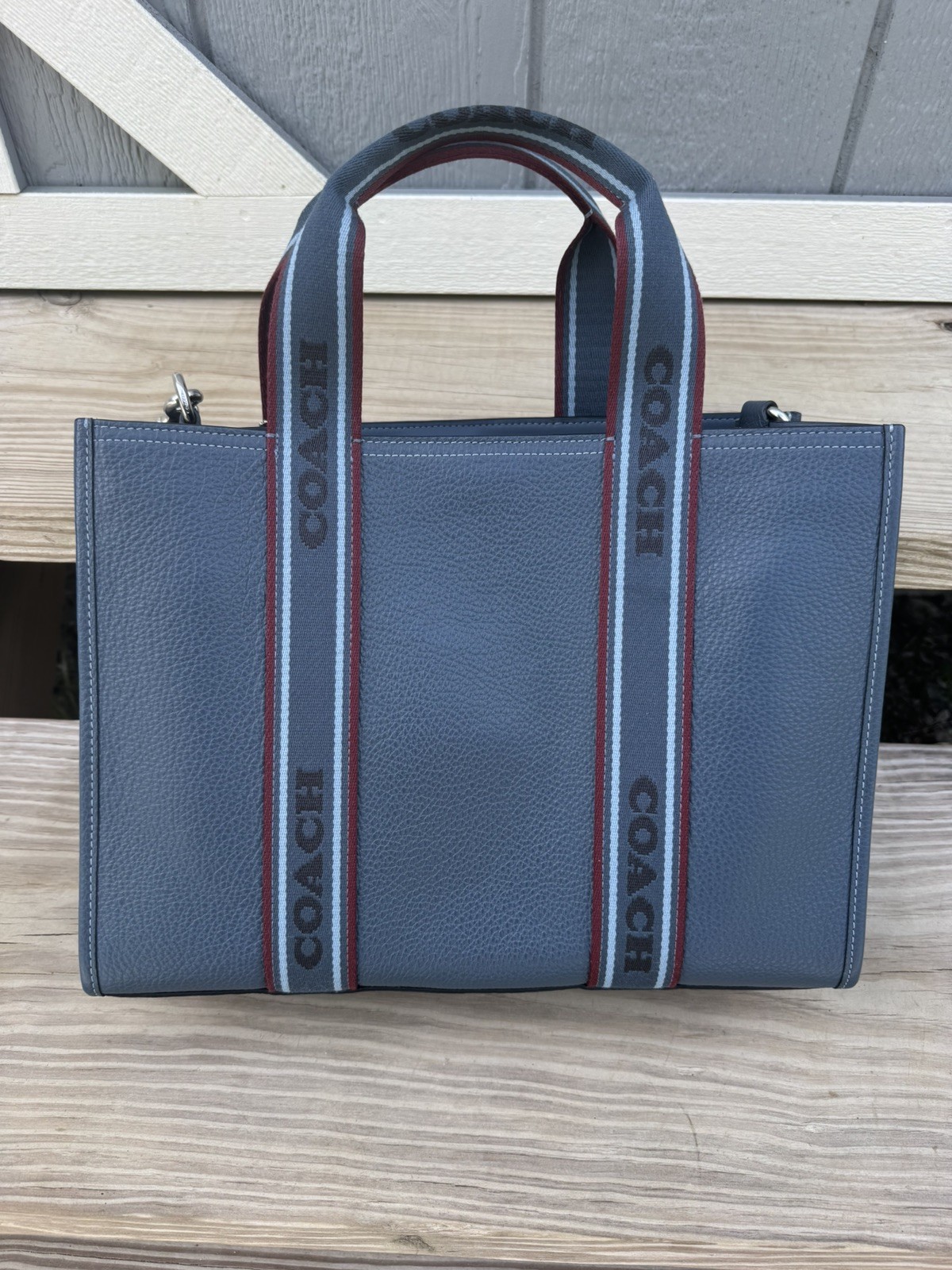 Coach Smith Tote Pebble Leather & Webbing Denim Blue Crossbody Bag