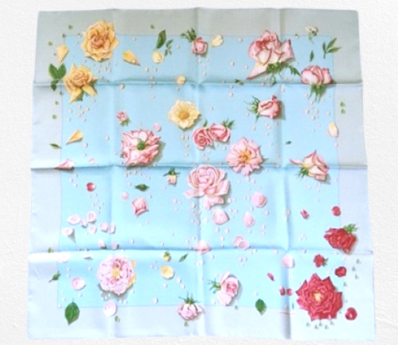 HERMES Carre 90 35 in LA ROSEE Rose Drop Anne Gavarni Silk Scarf VTG [Japan]