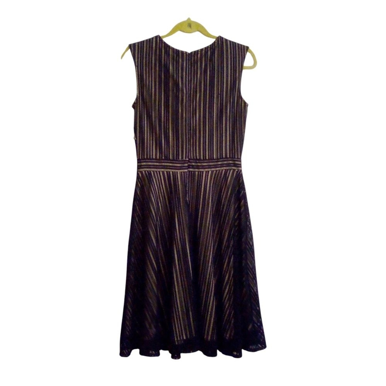 Gabby Skye Sz 10 Black Crochet Illusion Overlay Dress Fit And Flare Sleeveless