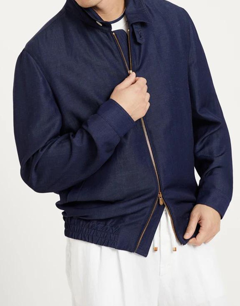 BRUNELLO CUCINELLI MEN’S NAVY WOOL LINEN BLEND ZIP UP JACKET MSRP $4175