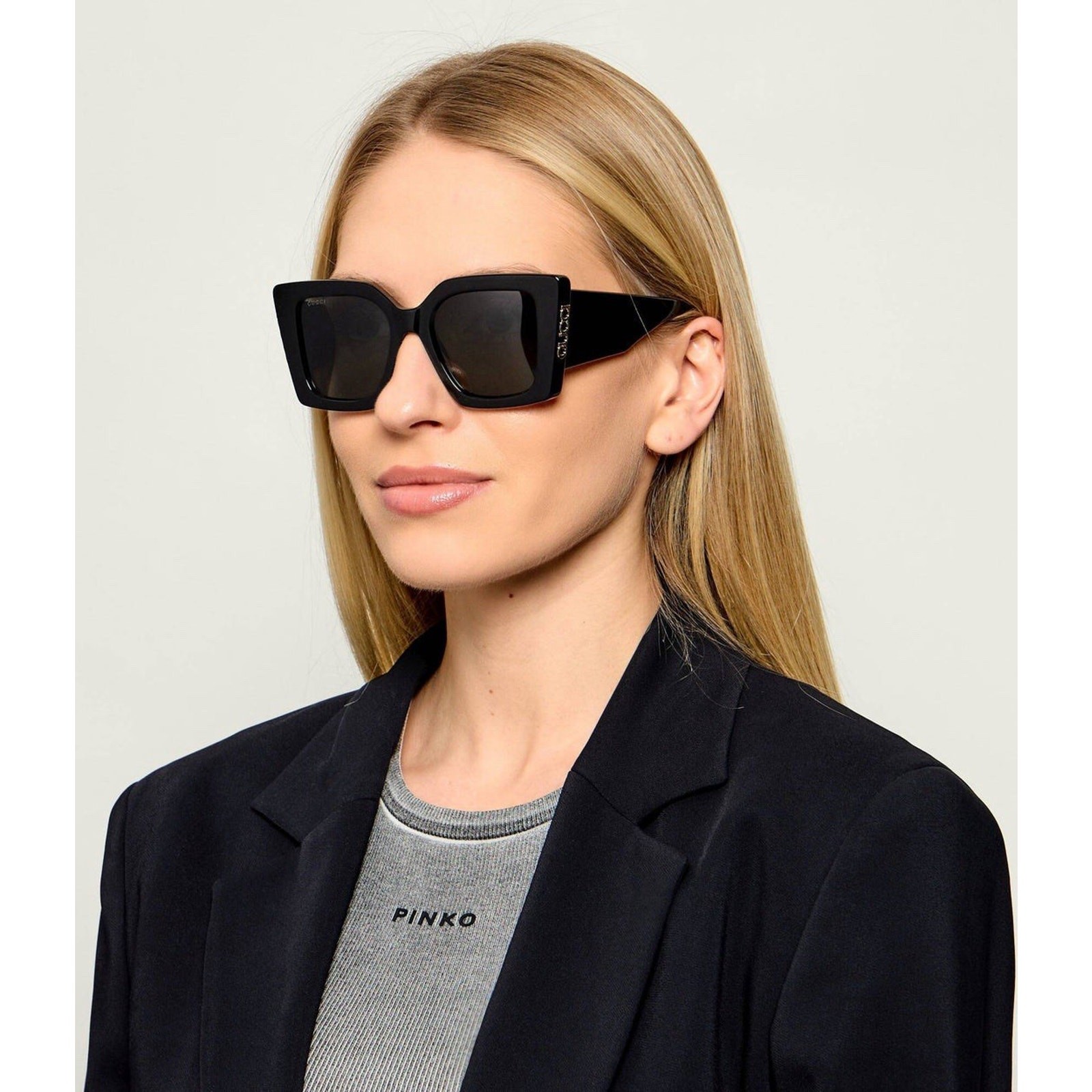 GUCCI GG2039S 001 Black Gold Grey Gradient Lens Women Sunglasses Large AUTHENTIC