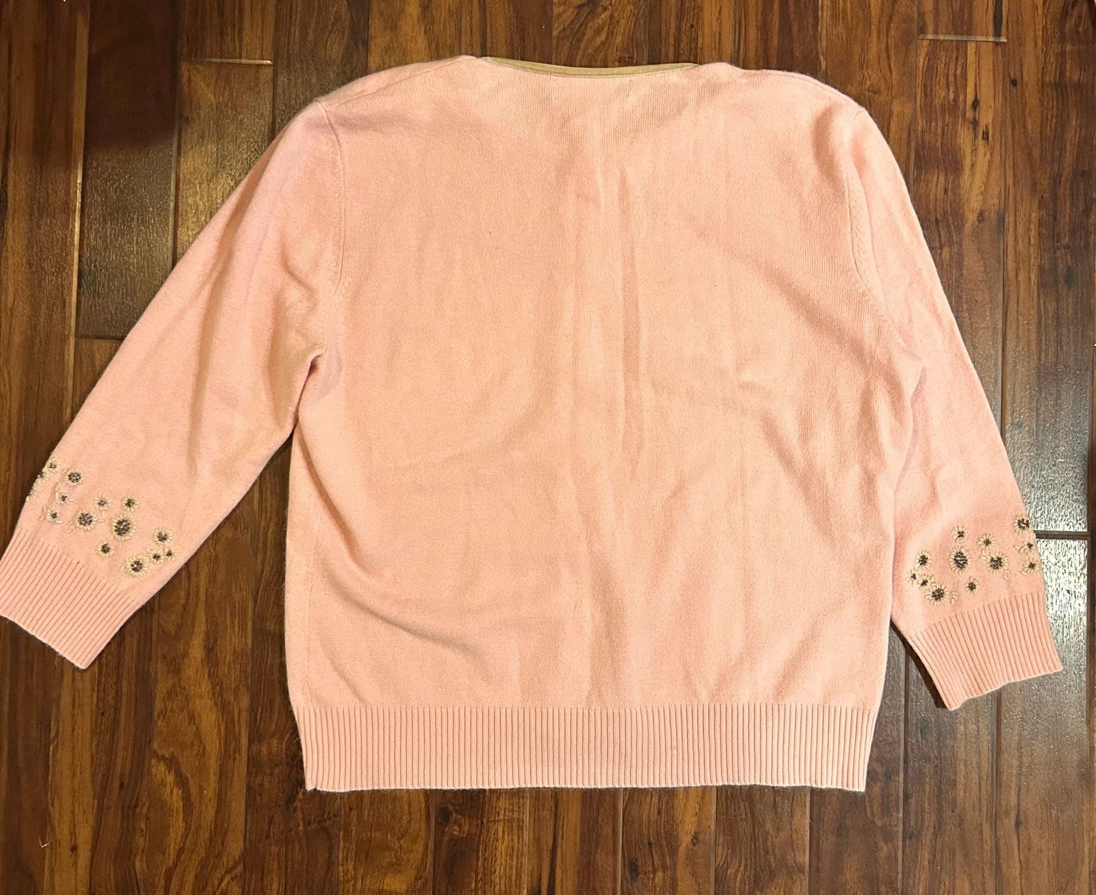Jones New York Women’s Pink Beaded Twin Set Cardigan and Shell Size XL