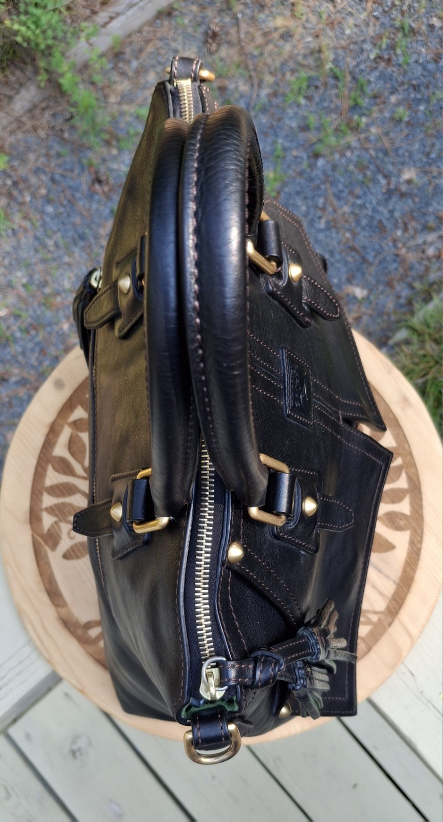 Dooney & Bourke Black Florentine Vacchetta Leather Clayton Satchel