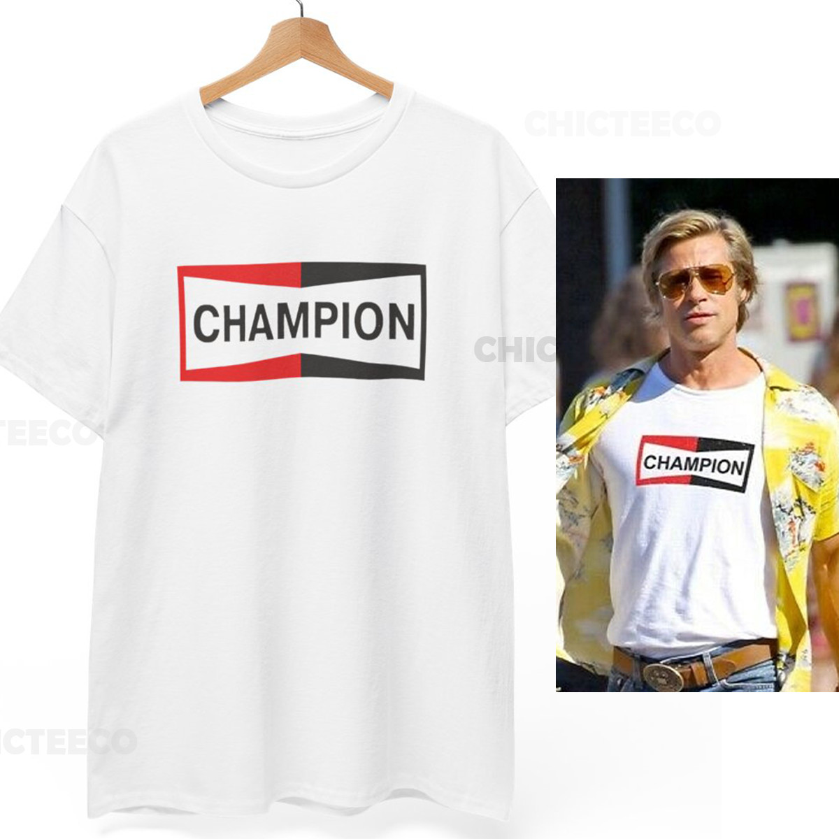Brad Pitt Champion Shirt Cliff Booth Once Upon a Time In Hollywood Unisex Tee