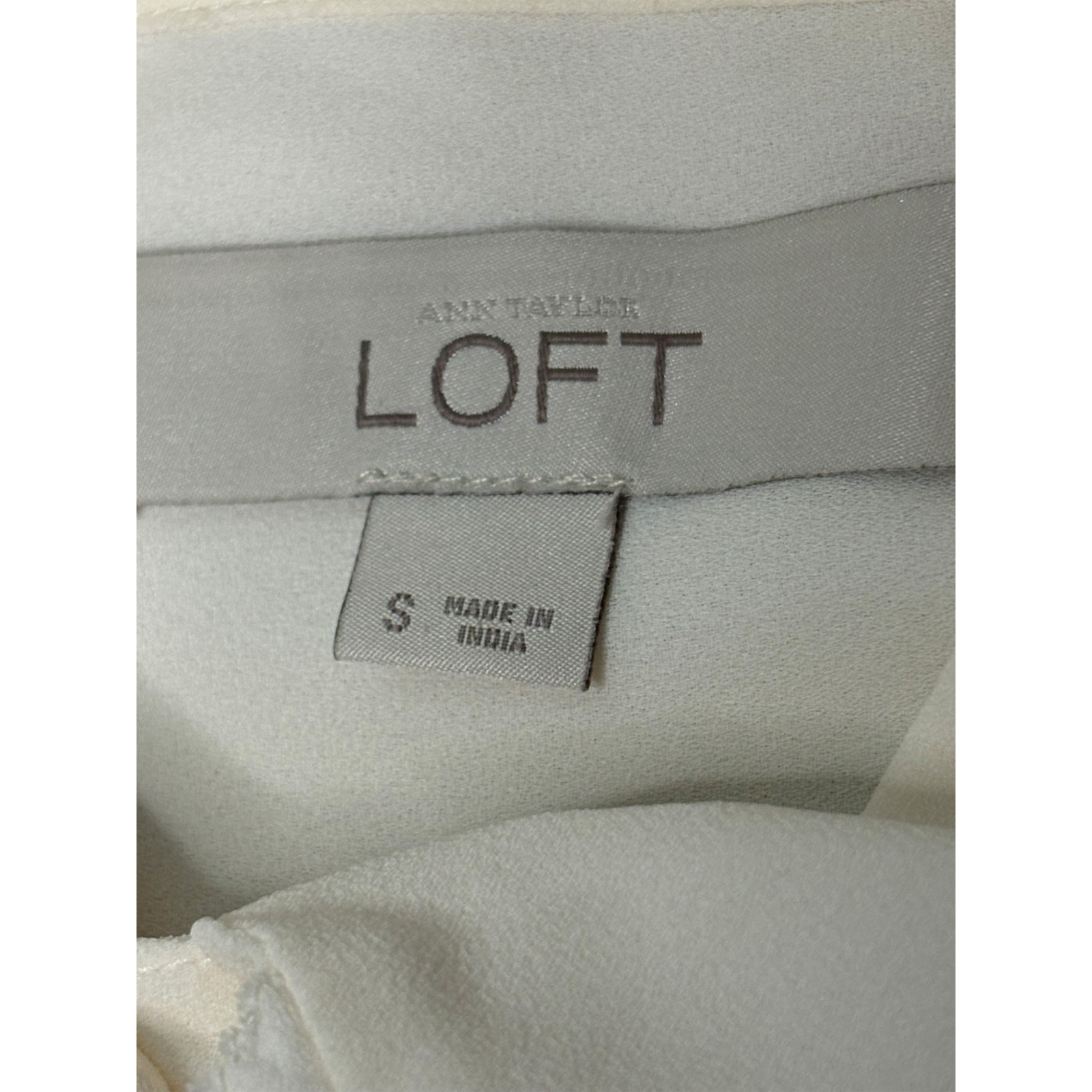 LOFT Button Down Womens Blouse Small White Ivory Ruffle High Neck Long Sleeve