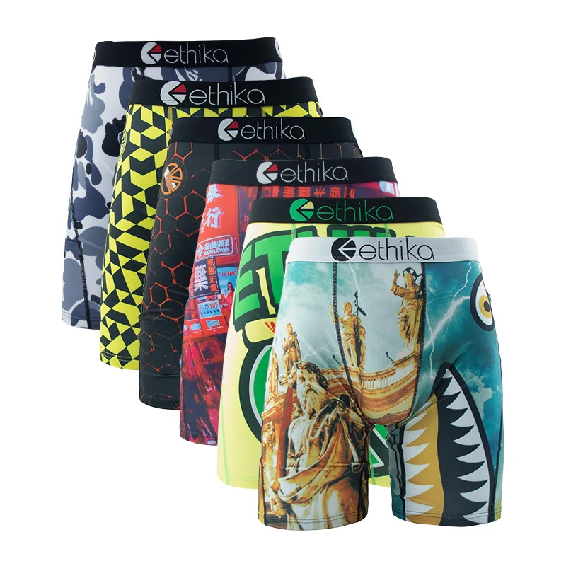 ETHIKA 6PCS Men Boxer Briefs Breathable Mesh Underwear Printed Plus Size