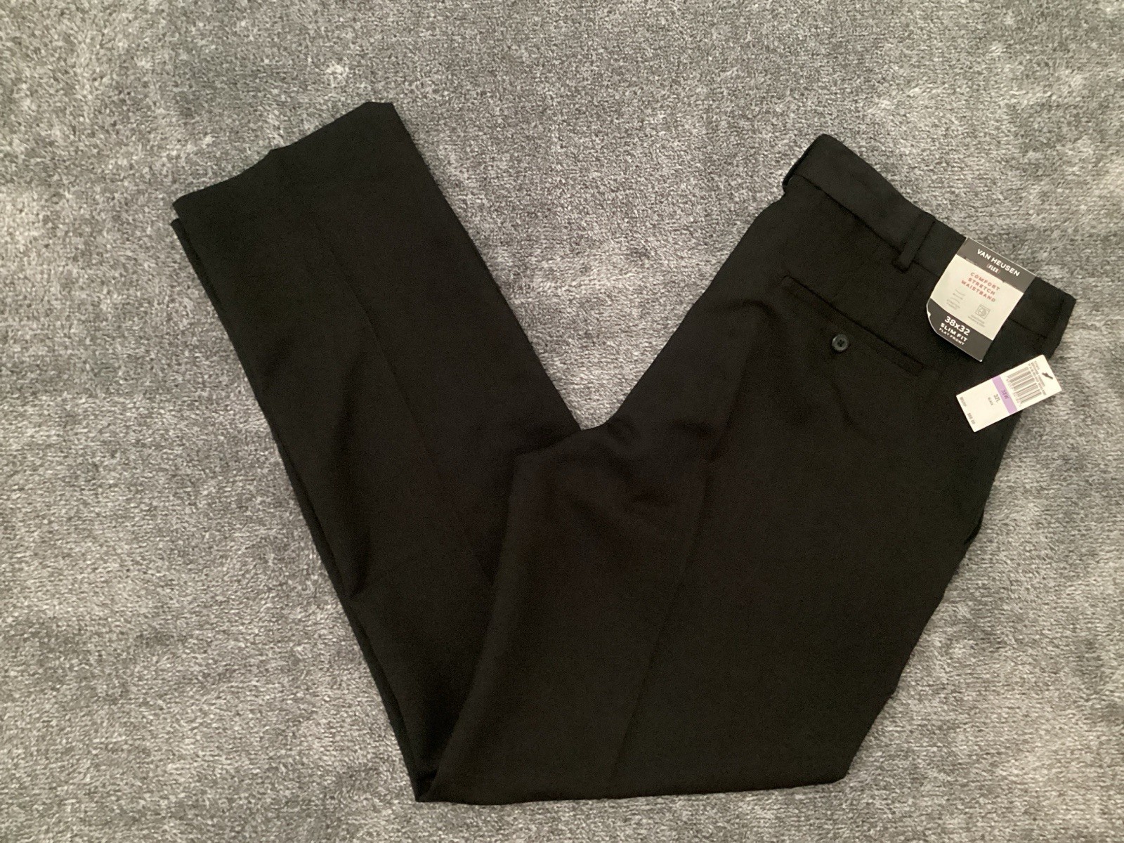 Van Heusen Men’s Slim Fit Flex Flat Front Pant 38W x 32L Black NWT
