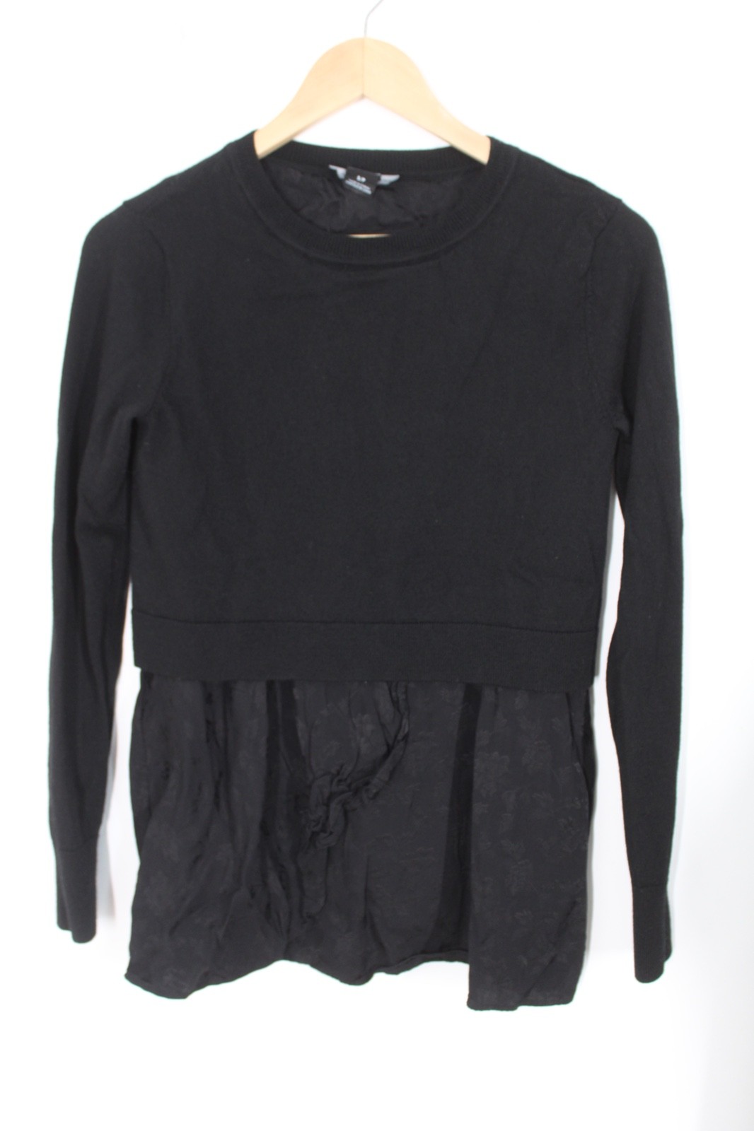 Club Monaco S Black Layered Wool Viscose Long Sleeve Sweater Top Holes
